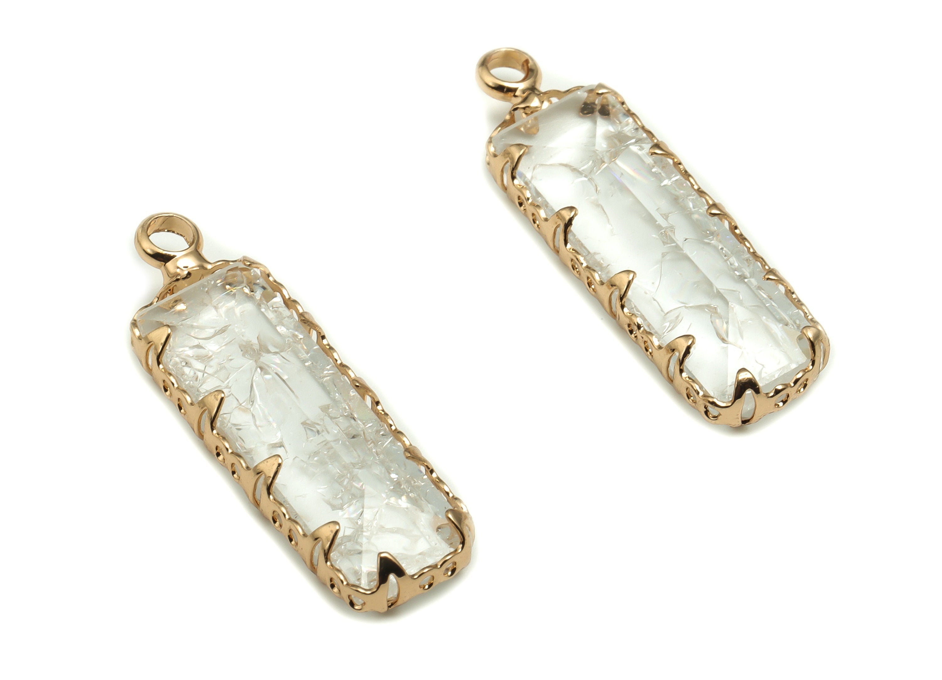 Crystal Rectangle Earring Charms - Gold Rectangle Pendant - KC Gold Tone Plated Brass - Jewelry Supplies - 26.49x8.13x4.12mm - GS1042 - DOMEDBAZAAR