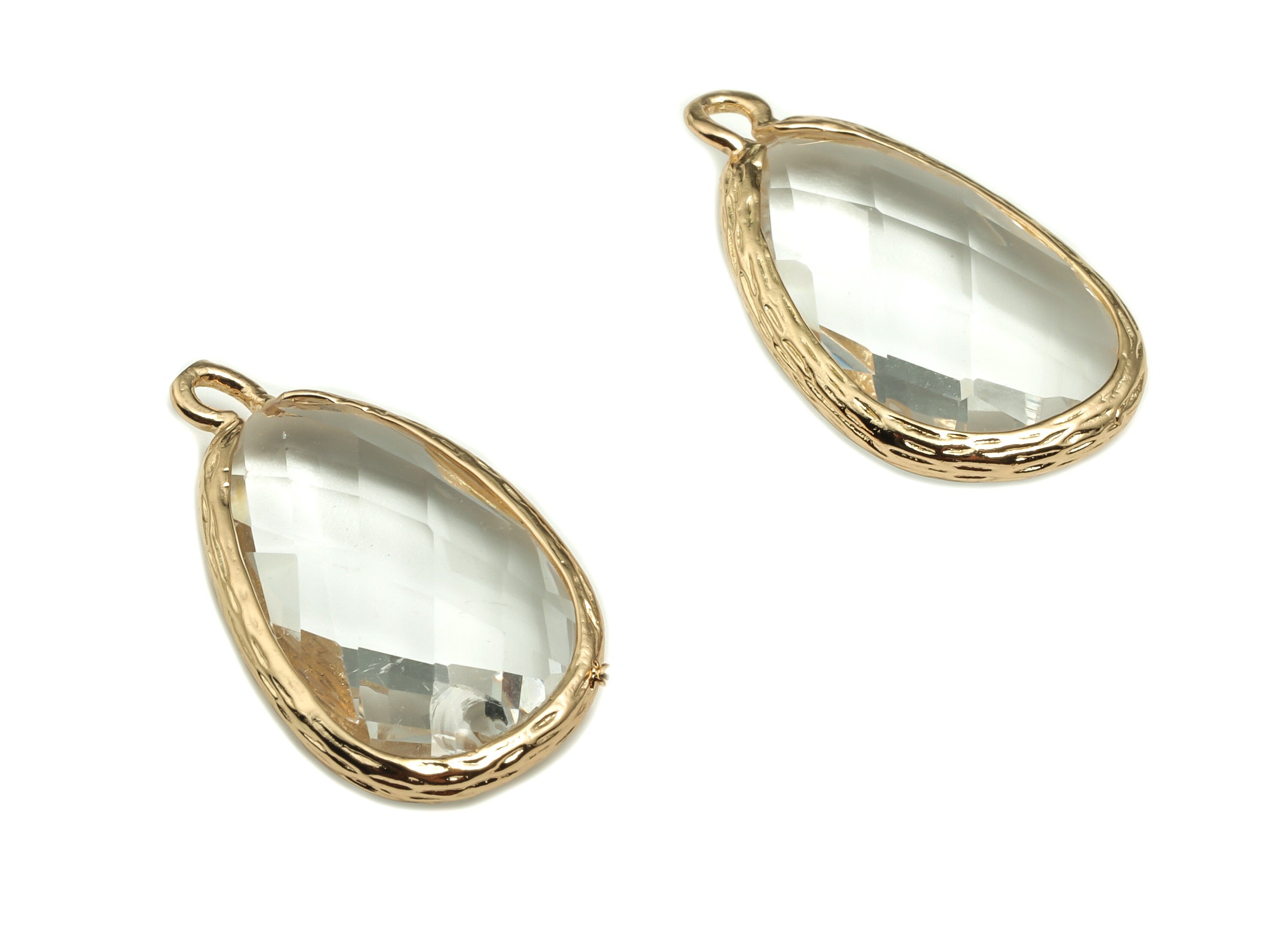 Crystal Drop Earring Charms - Gold Drop Pendant - KC Gold Tone Plated Brass - Jewelry Making Supplies - 22.47x13.15x5.1mm - GS1041 - DOMEDBAZAAR
