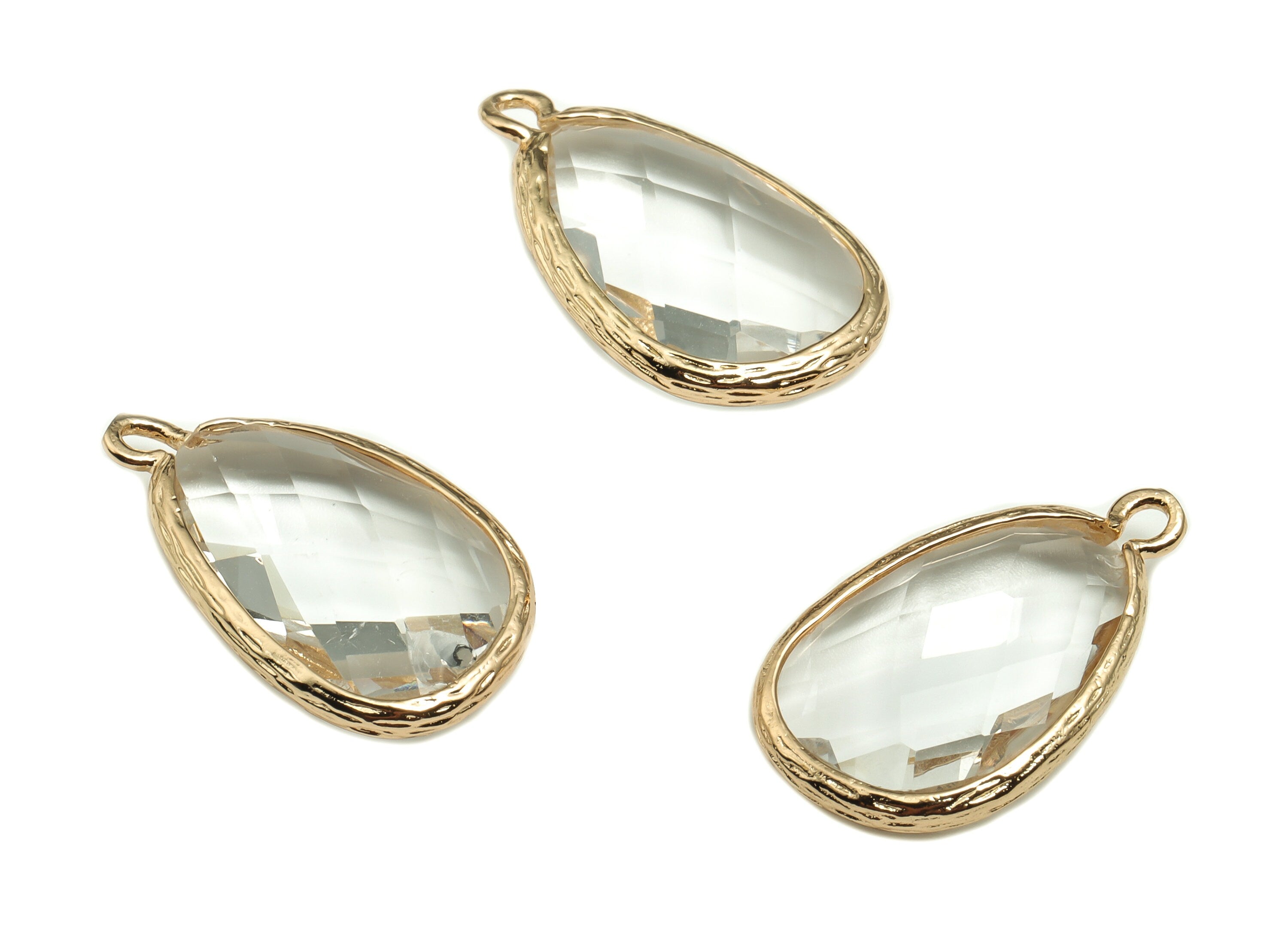 Crystal Drop Earring Charms - Gold Drop Pendant - KC Gold Tone Plated Brass - Jewelry Making Supplies - 22.47x13.15x5.1mm - GS1041 - DOMEDBAZAAR