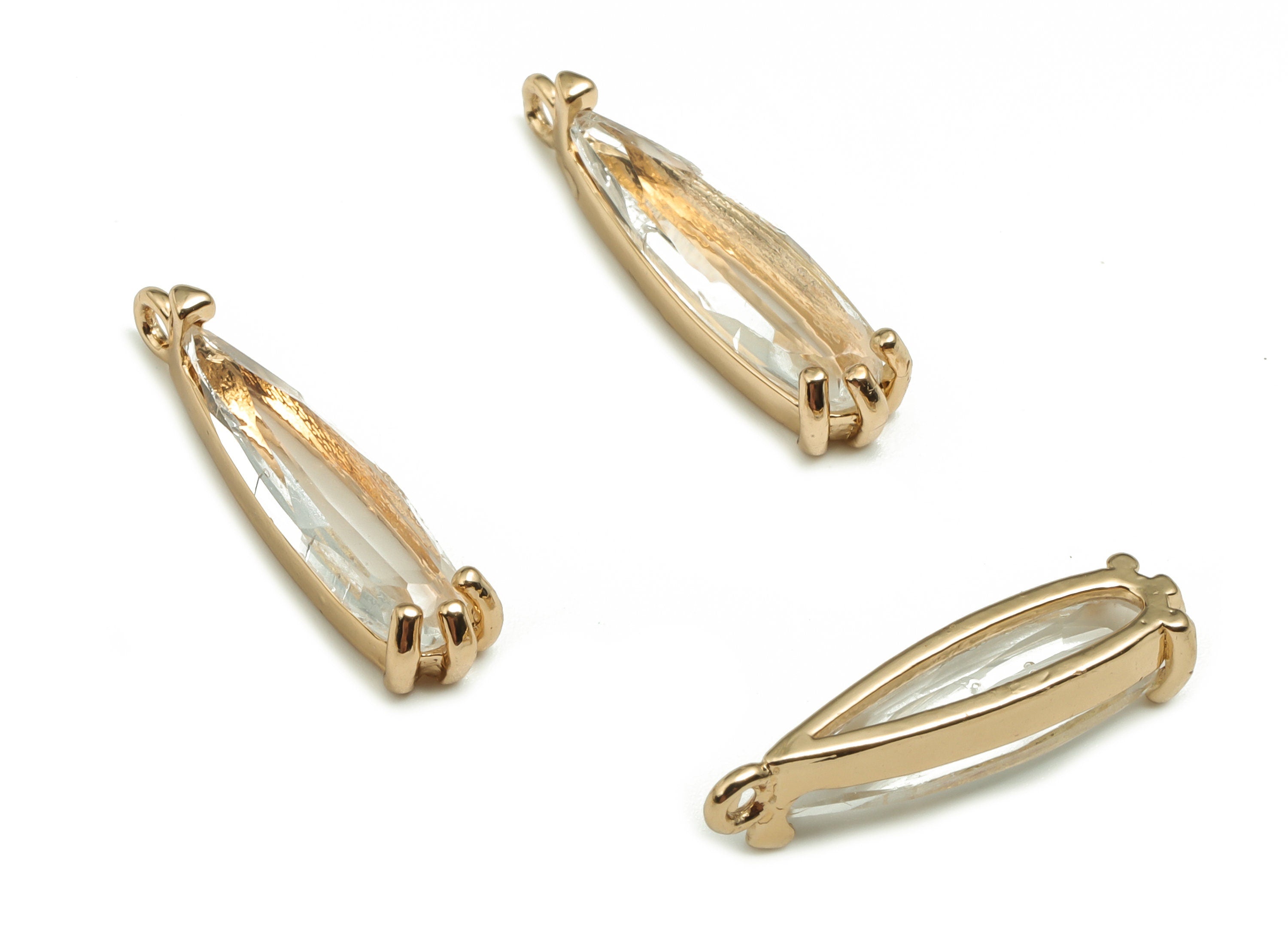 Crystal Oval Earring Charms - Gold Oval Pendant - KC Gold Tone Plated Brass - Jewelry Making Supplies - 18.78x4.47x3.75mm - GS1047 - DOMEDBAZAAR