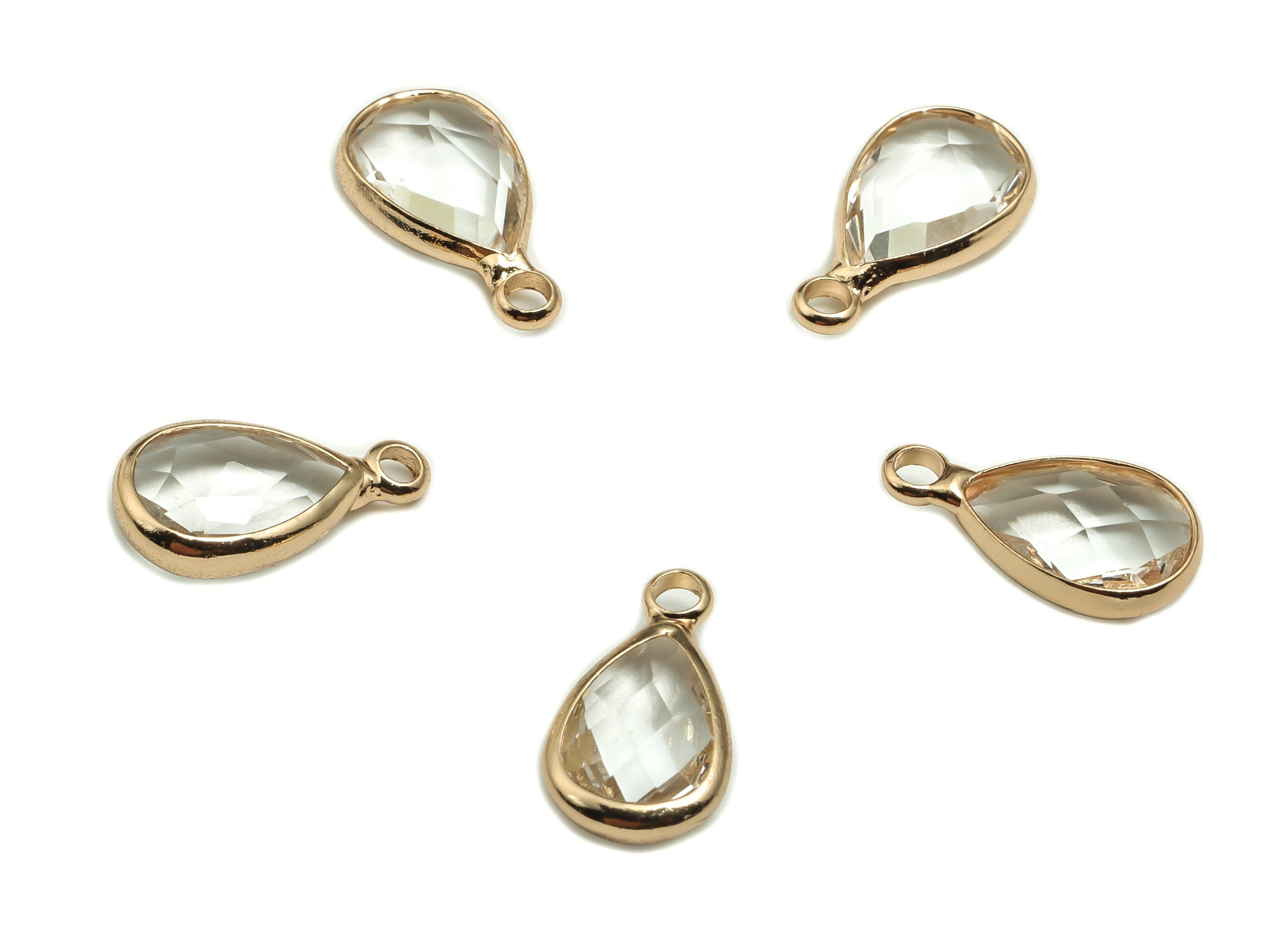 Crystal Drop Earring Charms - Gold Drop Pendant - KC Gold Tone Plated Brass - Jewelry Making Supplies - 13.87x7.72x3.98mm - GS1051 - DOMEDBAZAAR