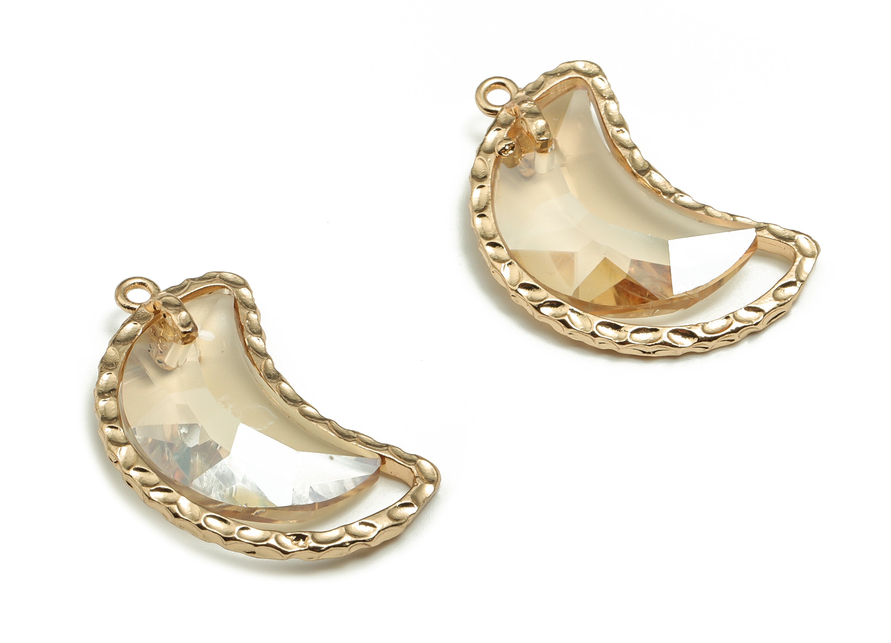 Crystal Crescent Earring Charms - Gold Moon Pendant - KC Gold Tone Plated Brass - Jewelry Making Supplies - 28.85x18.45x5.48mm - GS1039 - DOMEDBAZAAR