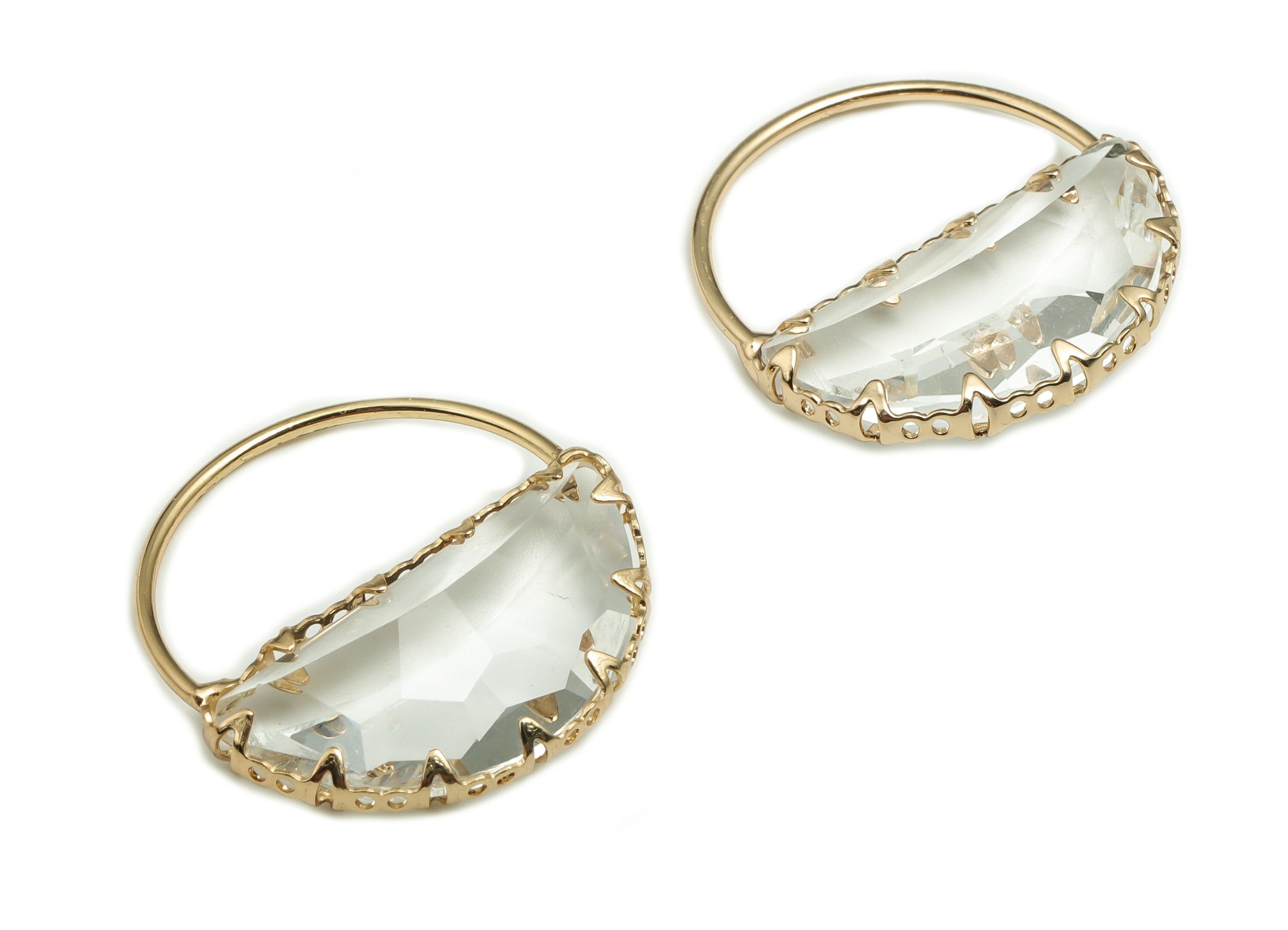 Crystal Round Earring Charms - Gold Semicircle Pendant - KC Gold Tone Plated Brass - Jewelry Making Supplies - 24.07x23.68x6mm - GS1043 - DOMEDBAZAAR