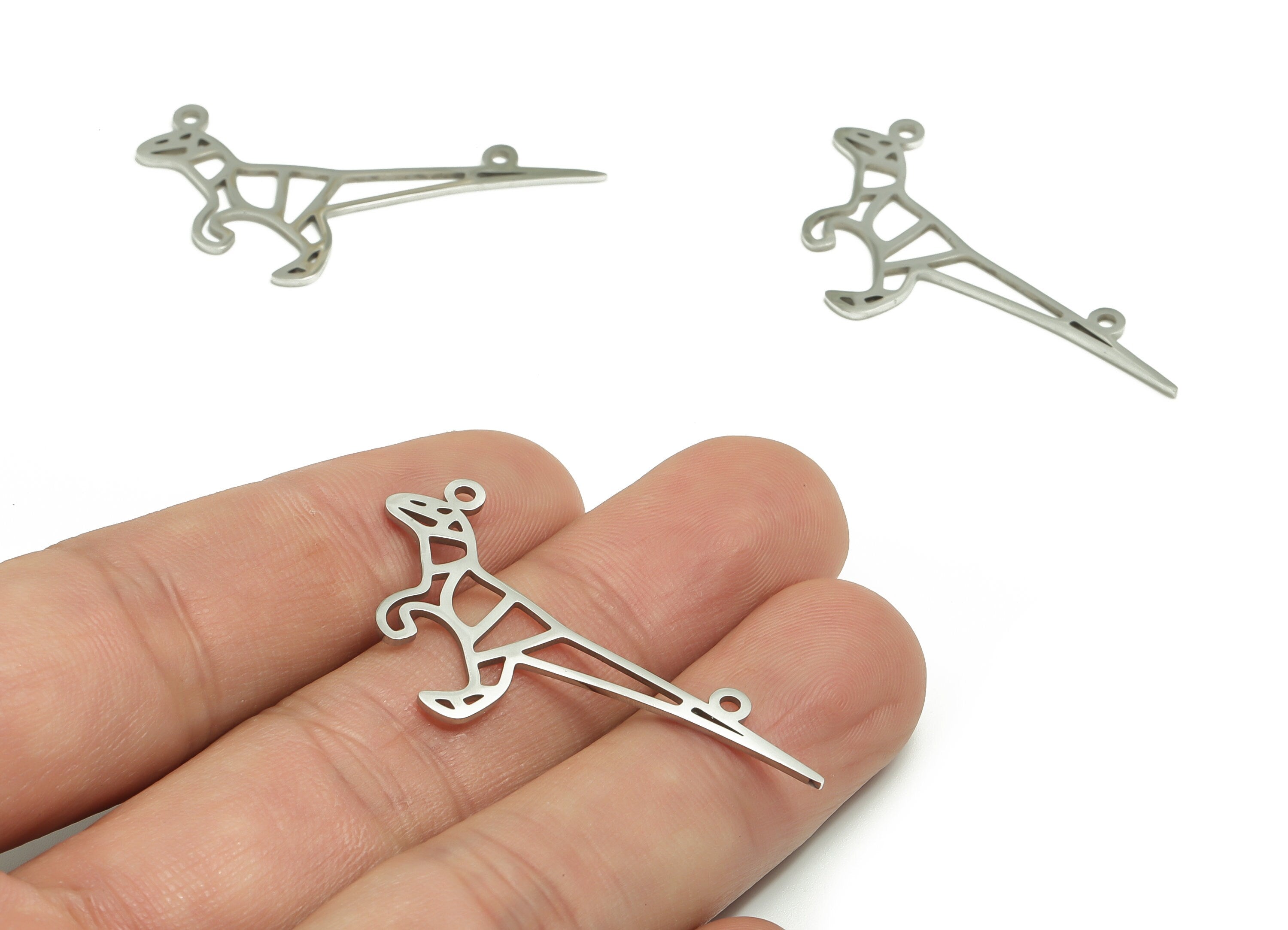 Dinosaur Necklace Charms – Dinosaur Connector -Stainless Steel Connector – Dino Pendant Charm –Jewelry Supplies - 42.27x17.89x0.9mm - SS1309 - DOMEDBAZAAR