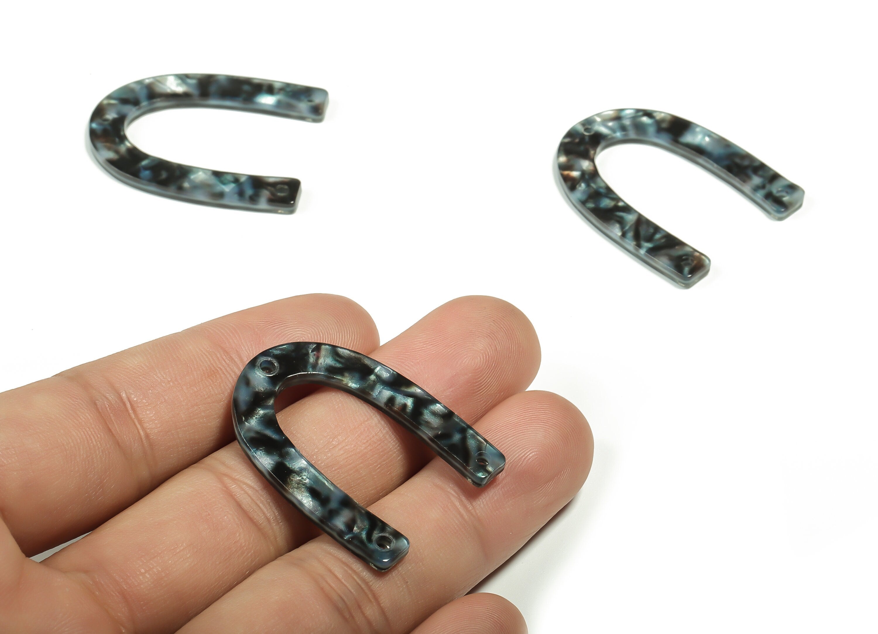 Acetate U Earring Connector - Acetate Horsehoe Charms - 3 Hole - Jewelry Making Supplies - Color Code:A485 - 34.65x26.39x2.5mm - AC1818-A485 - DOMEDBAZAAR
