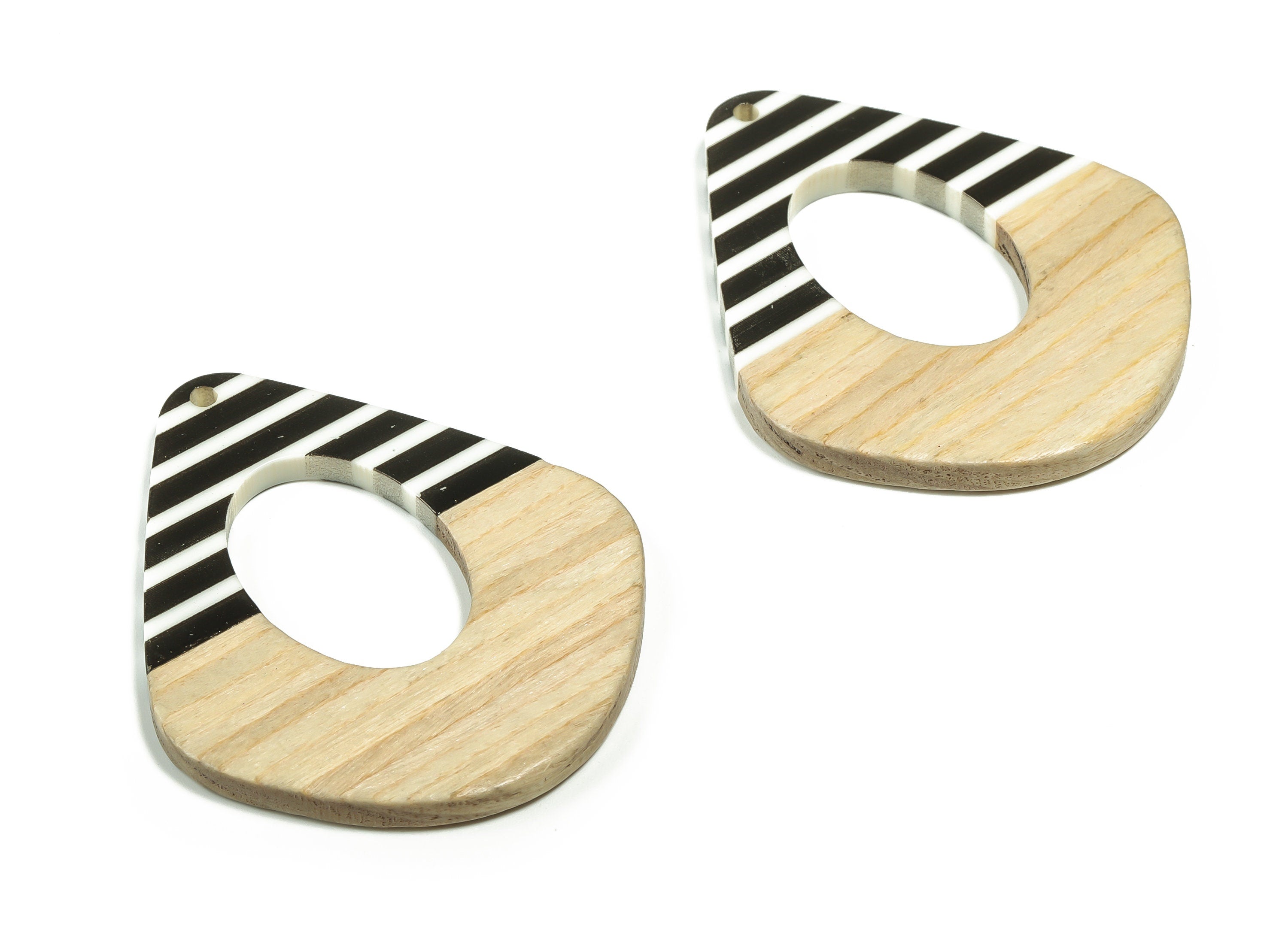 Walnut Wood Diamond Earring Charms - Resin Oval Pendant - White and Black& Coffee Resin - Jewelry Supplies - 48.05x41.07x3.5mm - BB1118A - DOMEDBAZAAR