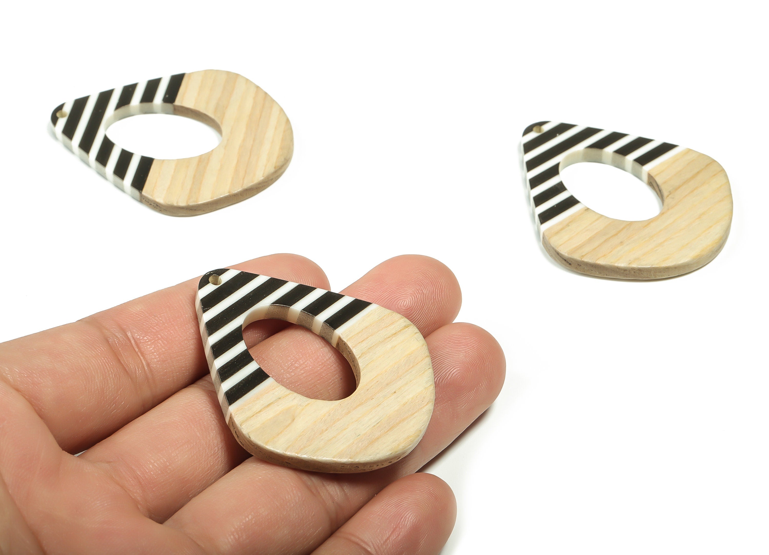 Walnut Wood Diamond Earring Charms - Resin Oval Pendant - White and Black& Coffee Resin - Jewelry Supplies - 48.05x41.07x3.5mm - BB1118A - DOMEDBAZAAR