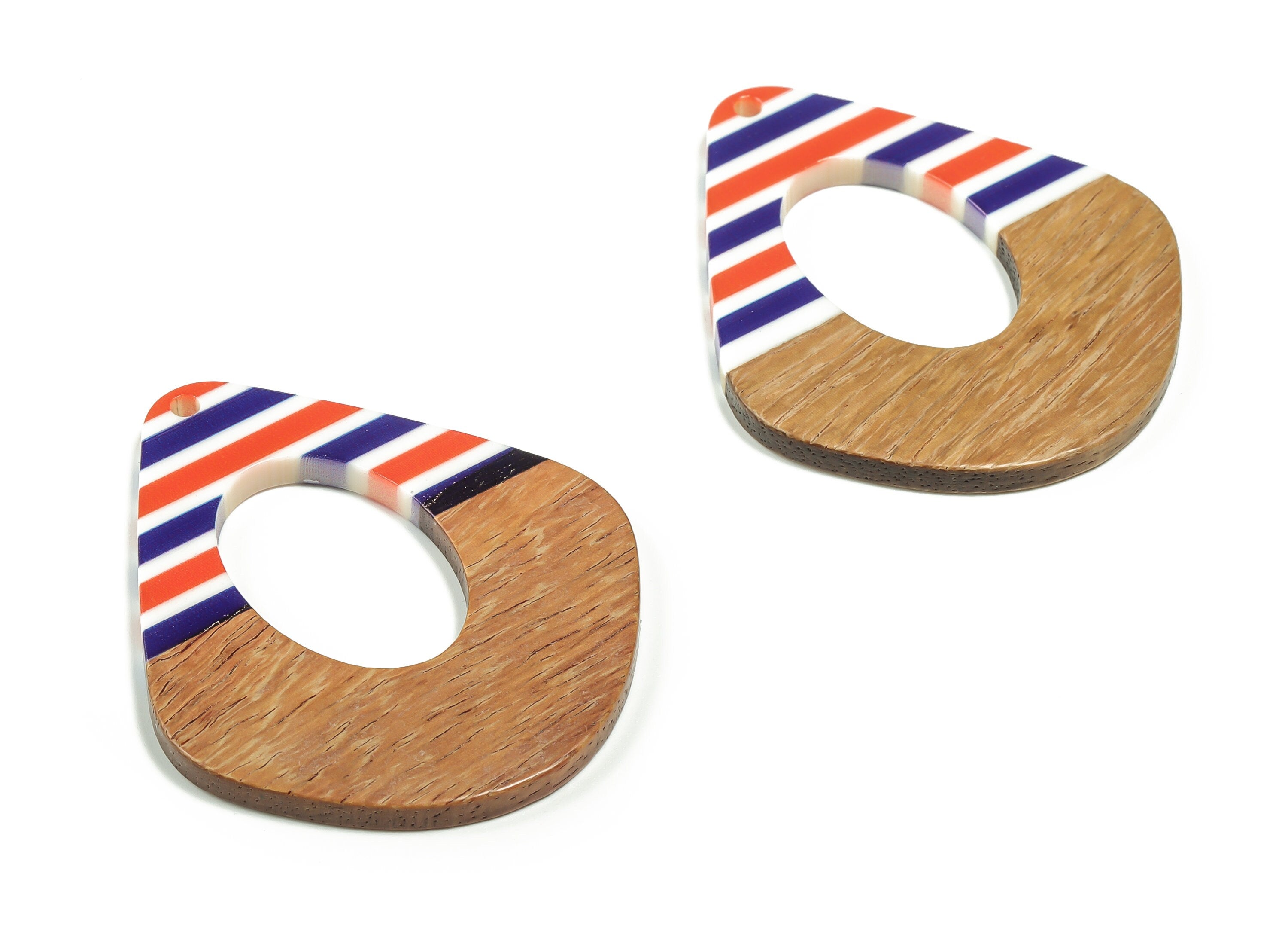 Walnut Wood Diamond Earring Charms - Resin Oval Pendant - Orange and Blue& Coffee Resin - Jewelry Supplies - 48.62x41.17x3.15mm - BB1118B - DOMEDBAZAAR