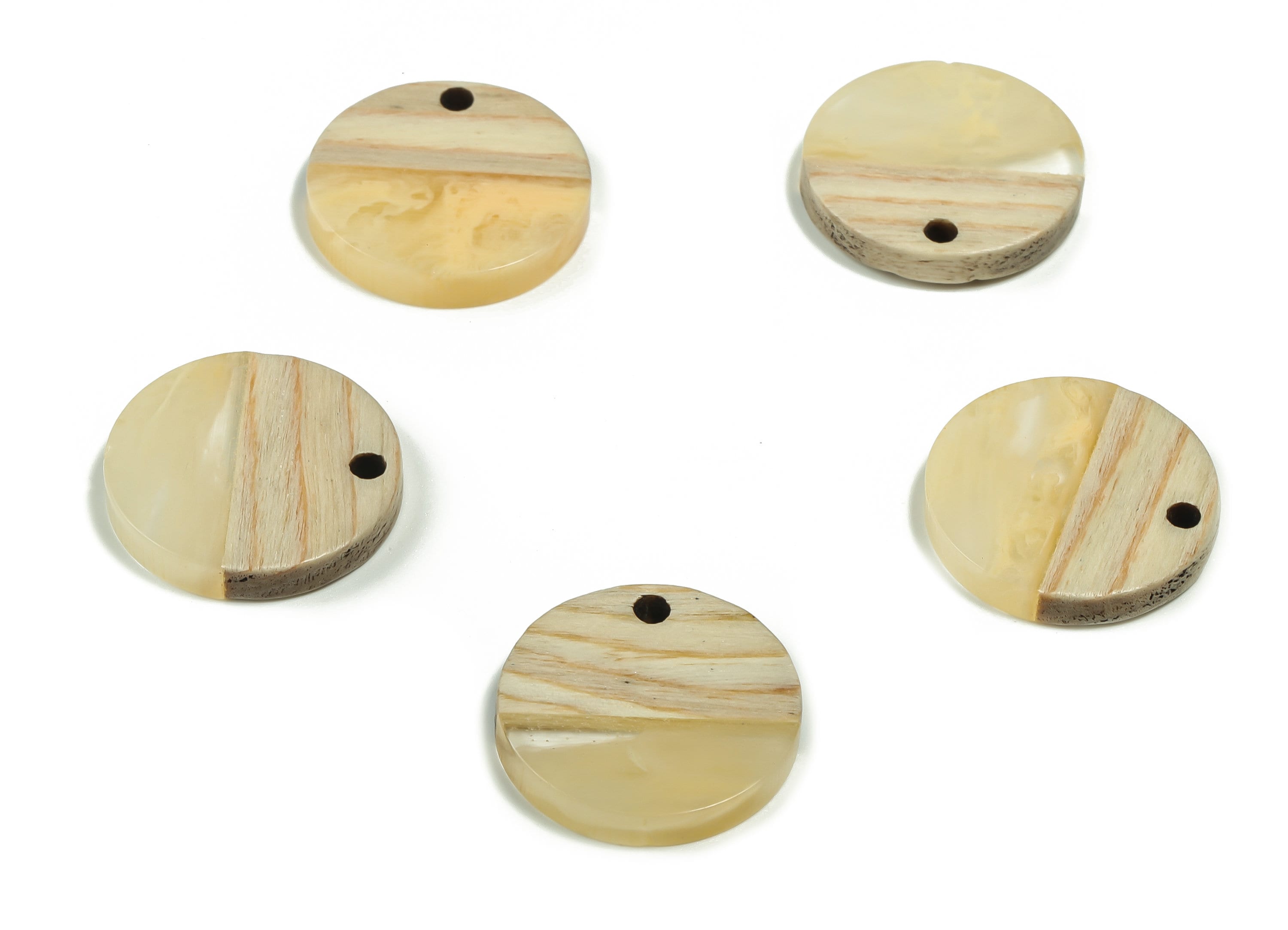 Walnut Wood Round Earring Charms - Resin Round Pendant - White&Coffee Resin Round - Jewelry Making Supplies - 17.93x17.93x3.03mm - BB1115 - DOMEDBAZAAR