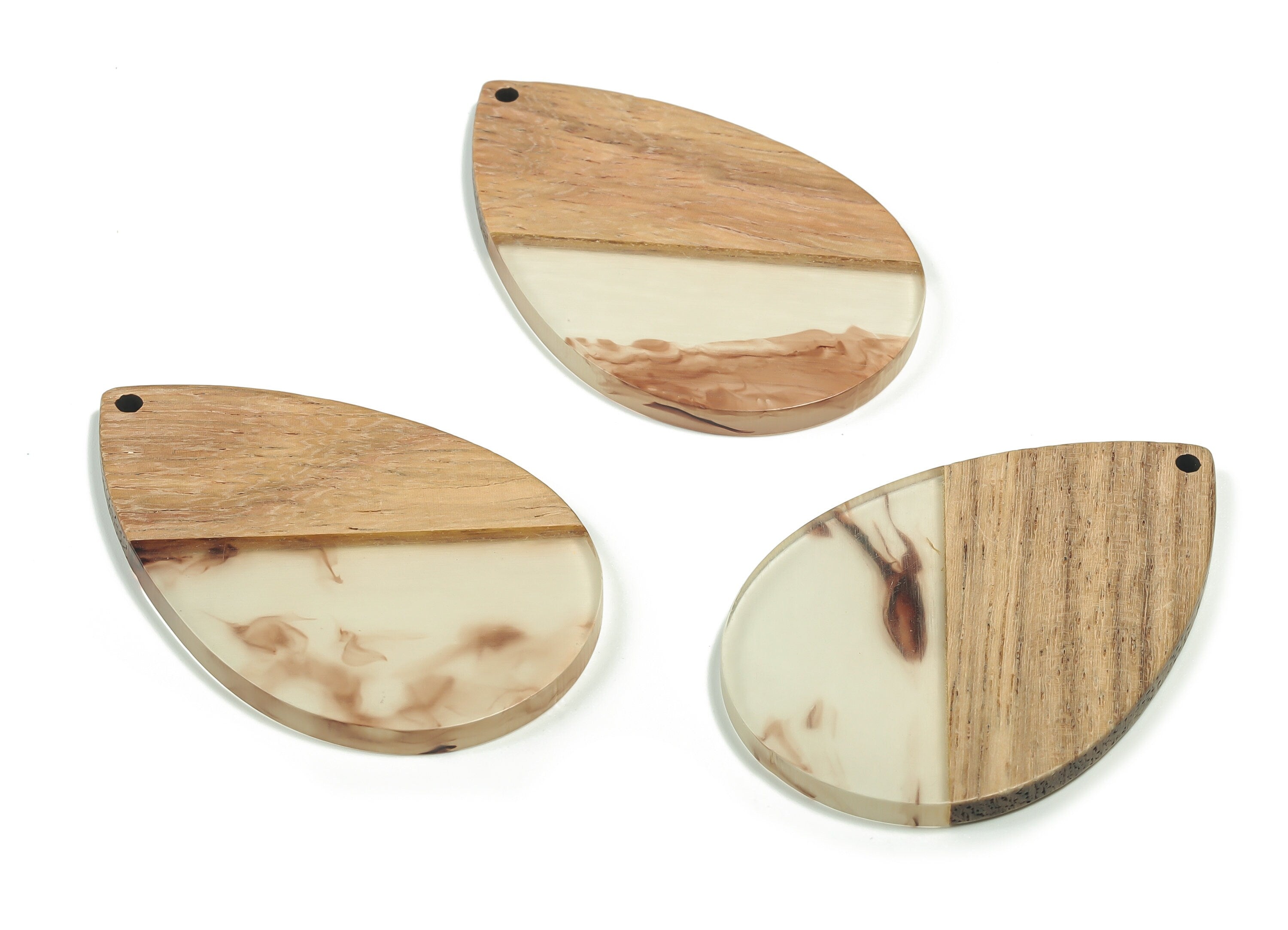 Walnut Wood Drop Earring Charms - Resin Drop Pendant -Coffee Resin Drop Charms - Transparent Drop Pendant - 51.38x33.29x3.01mm - BB1114 - DOMEDBAZAAR