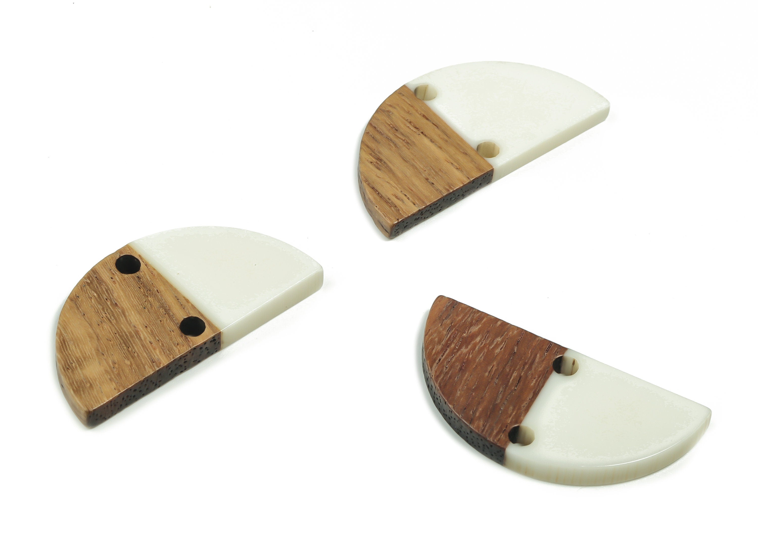 Walnut Wood Semicircle Earring Connector - Resin Half Moon Pendant - White& Coffee Resin - Jewelry Supplies - 27.78x13.83x2.54mm - BB1117 - DOMEDBAZAAR