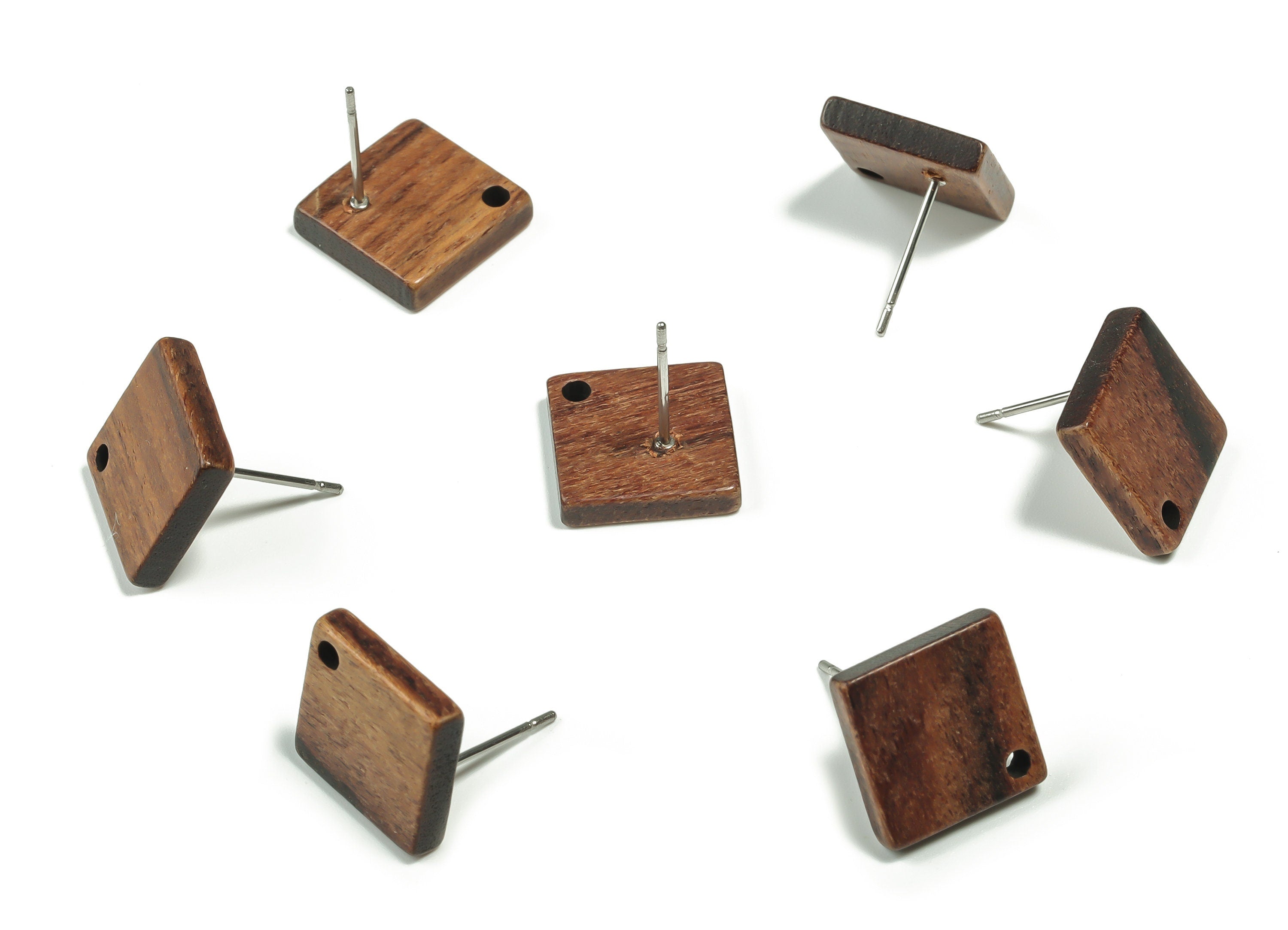 Mahogany Wood Square Earring Stud - Mahogany Coffee Color Stud - Mahogany Square Post - Stainless Steel Stud - 12.13x12.13x2.61mm - BB1123 - DOMEDBAZAAR