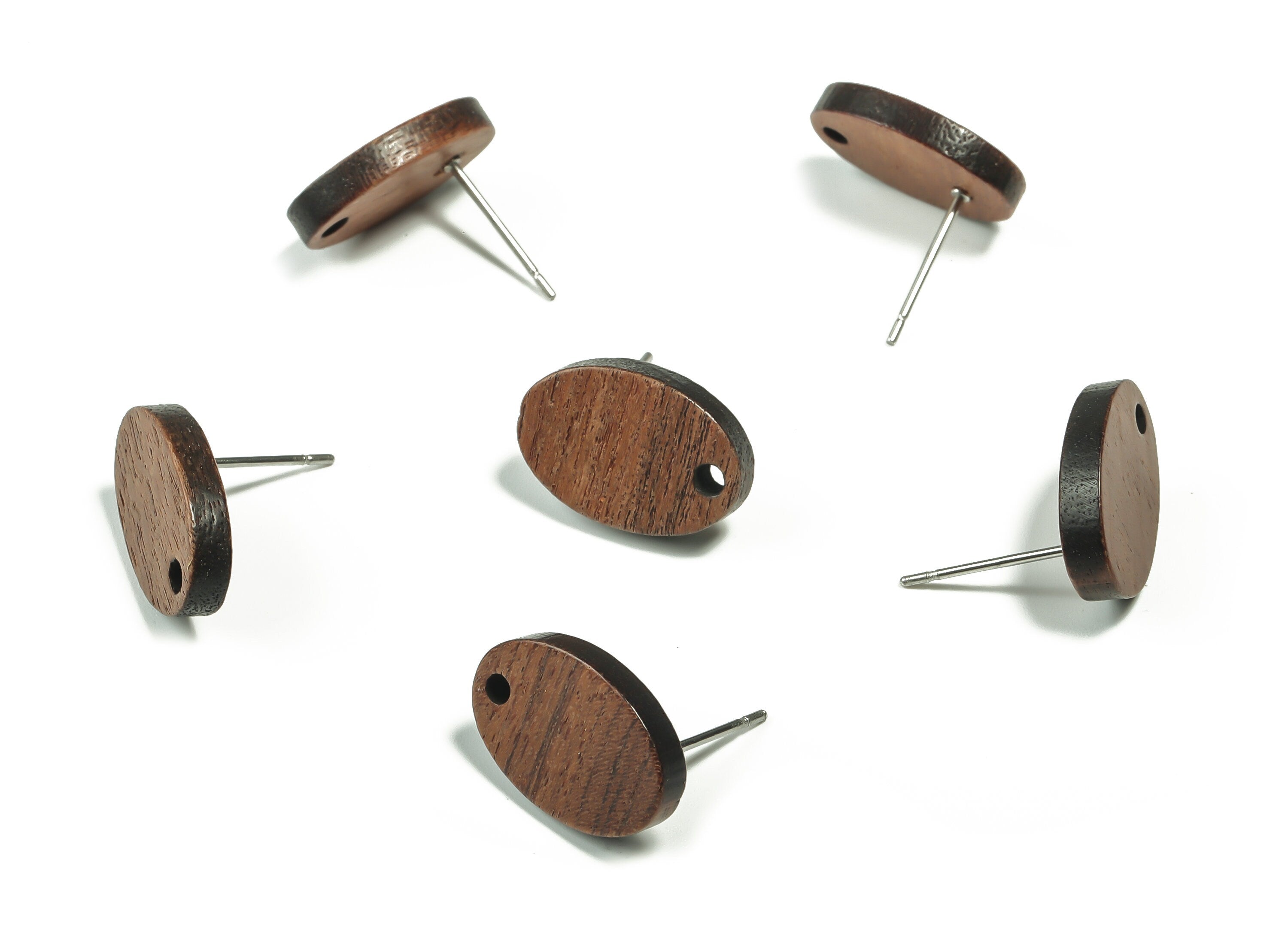 Mahogany Wood Oval Earring Stud - Mahogany Coffee Color Stud - Mahogany Wood Oval Post - Stainless Steel Stud - 15.4x10.28x2.73mm - BB1121 - DOMEDBAZAAR