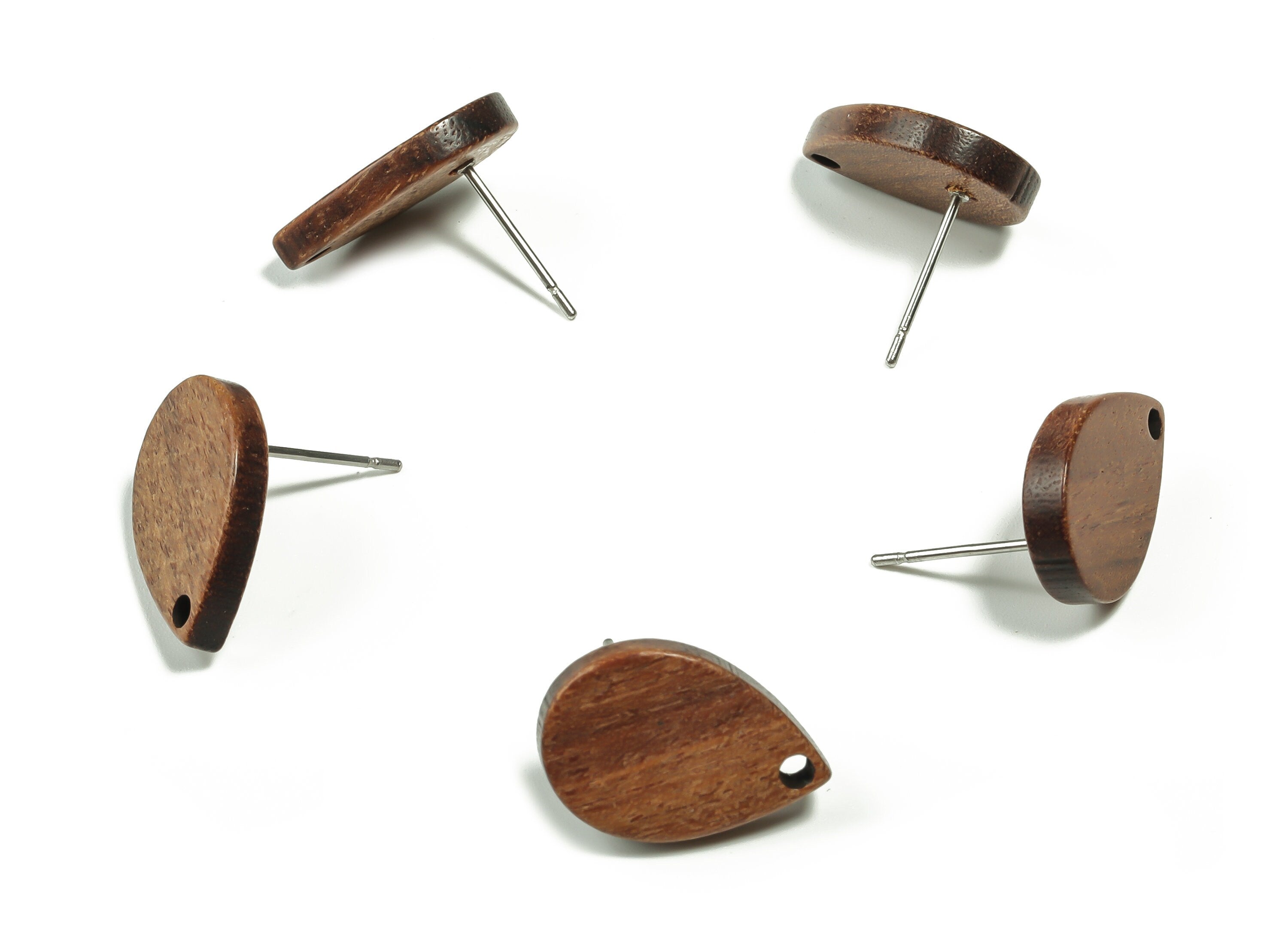Mahogany Wood Drop Earring Stud -Mahogany Coffee Color Stud - Mahogany Wood Drop Post - Stainless Steel Stud - 16.71x11.42x2.81mm - BB1120 - DOMEDBAZAAR