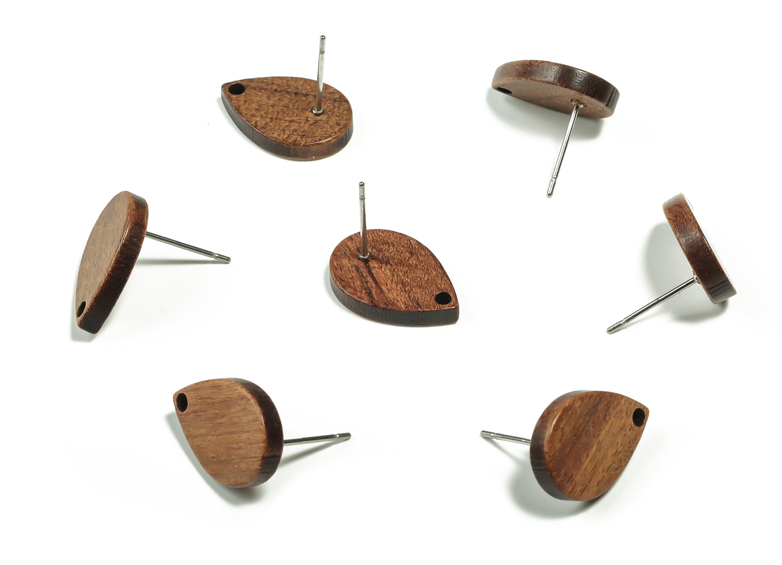 Mahogany Wood Drop Earring Stud -Mahogany Coffee Color Stud - Mahogany Wood Drop Post - Stainless Steel Stud - 16.71x11.42x2.81mm - BB1120 - DOMEDBAZAAR