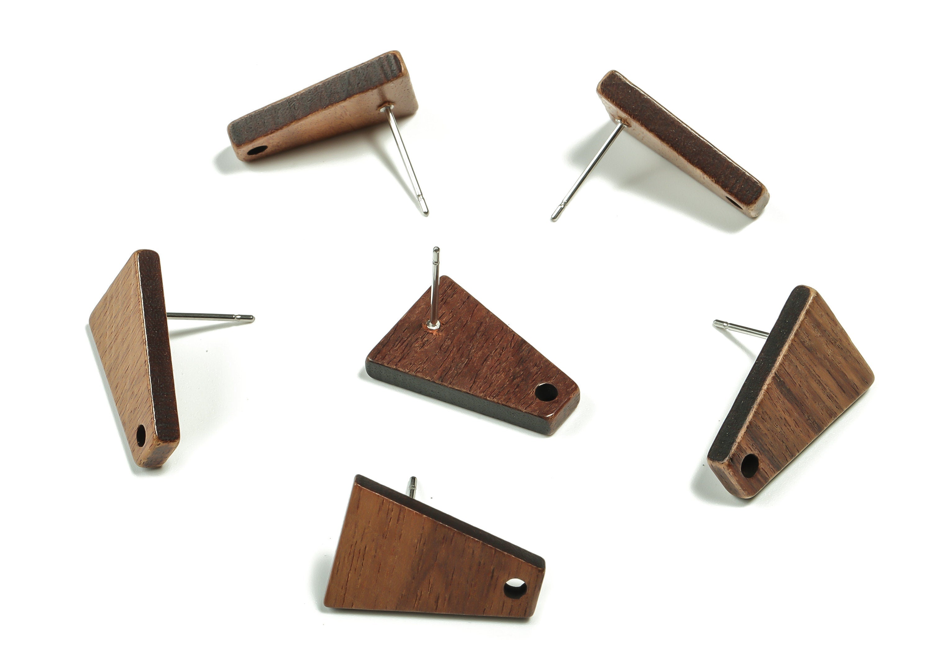 Mahogany Wood Trapezoid Earring Stud - Mahogany Wood Trapezium Post - Stainless Steel Stud - Jewelry Supplies - 18.14x12.48x2.64mm - BB1125 - DOMEDBAZAAR