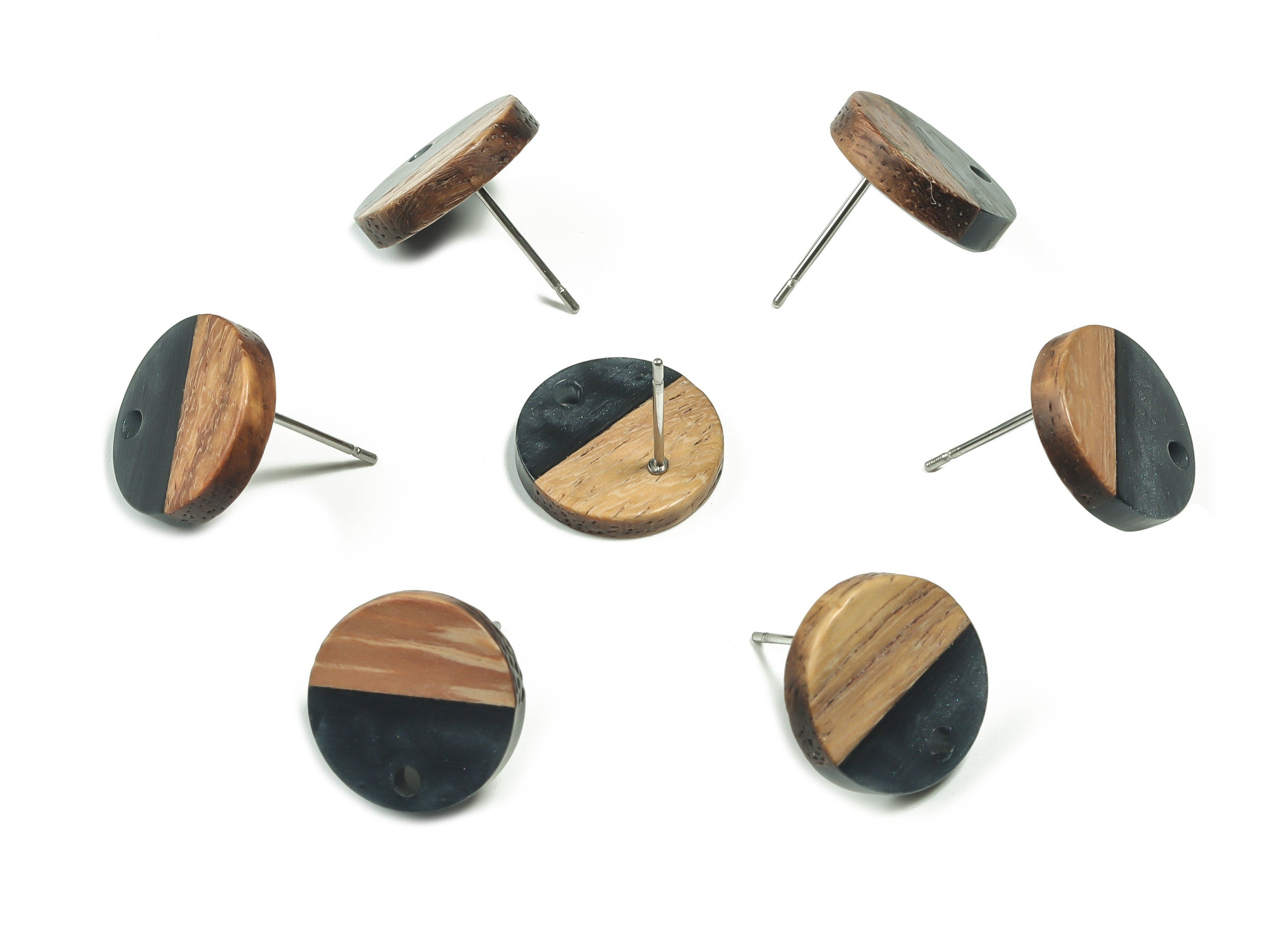 Mahogany Wood Round Earring Stud - Mahogany Wood Circle Post - Stainless Steel Stud - Jewelry Making Supplies - 14.14x14.14x2.57mm - BB1128 - DOMEDBAZAAR