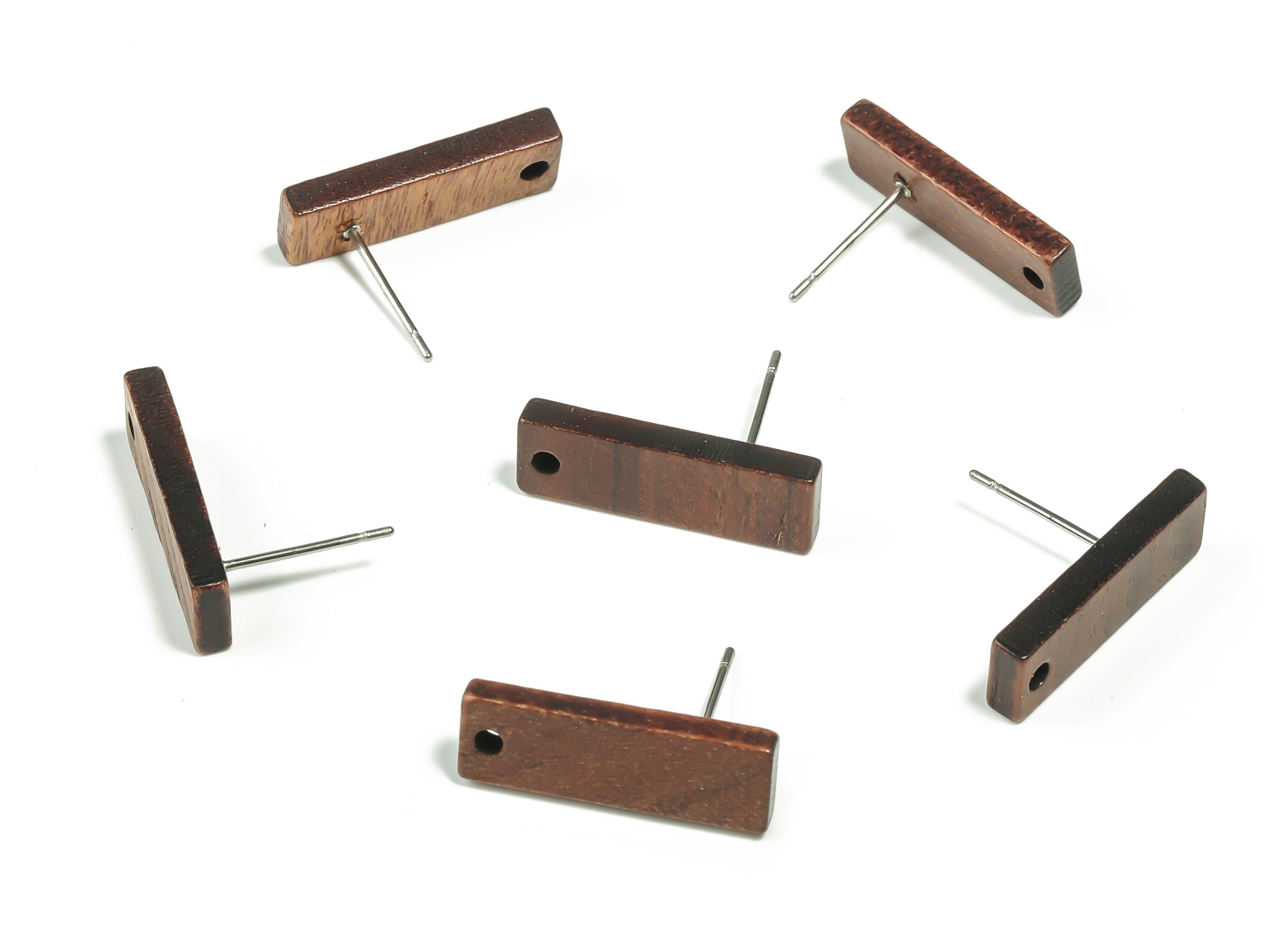 Mahogany Wood Rectangle Earring Stud - Mahogany Wood Rectangle Post - Stainless Steel Stud - Jewelry Supplies - 16.71x11.42x2.81mm - BB1124 - DOMEDBAZAAR