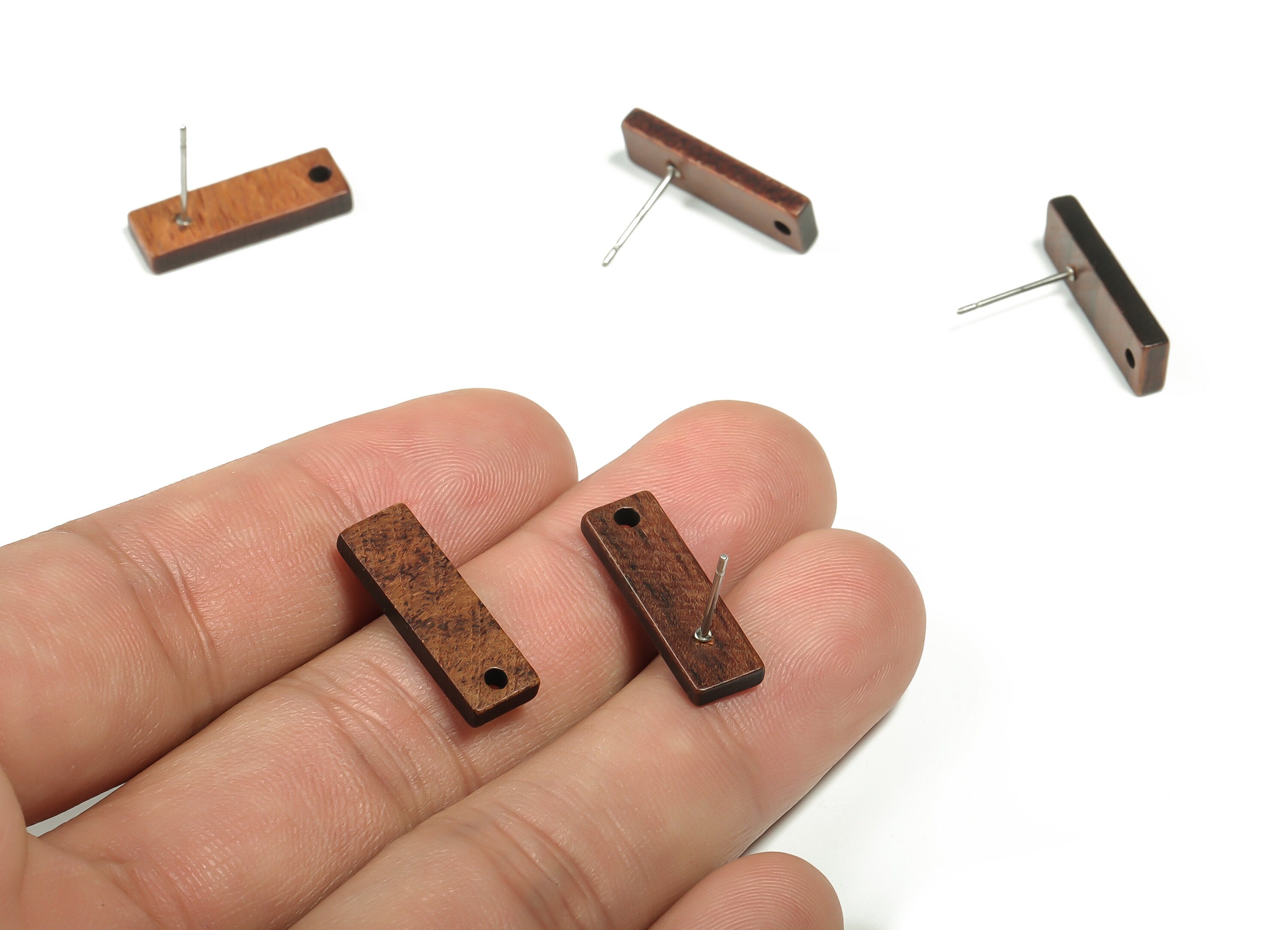 Mahogany Wood Rectangle Earring Stud - Mahogany Wood Rectangle Post - Stainless Steel Stud - Jewelry Supplies - 16.71x11.42x2.81mm - BB1124 - DOMEDBAZAAR