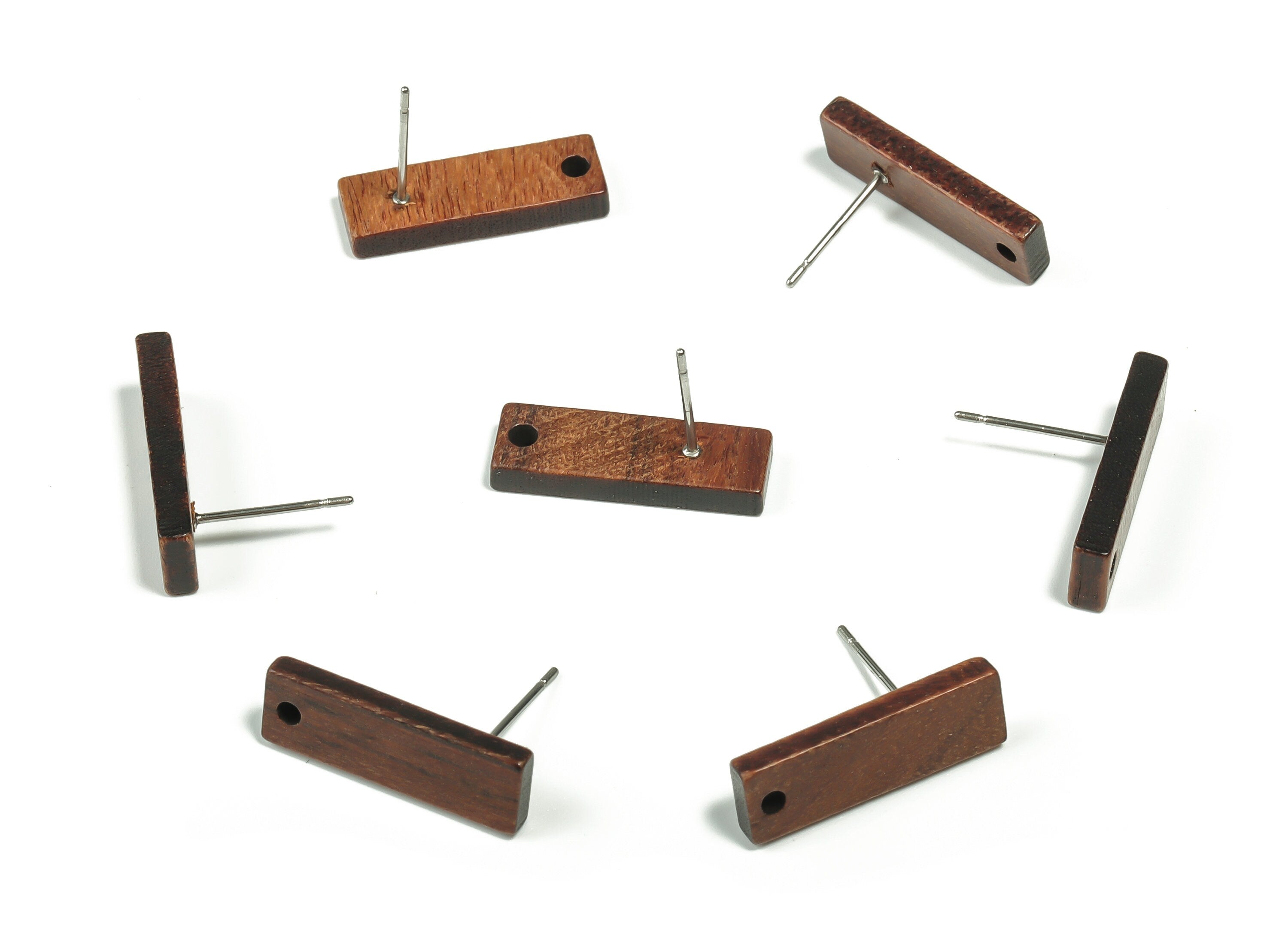 Mahogany Wood Rectangle Earring Stud - Mahogany Wood Rectangle Post - Stainless Steel Stud - Jewelry Supplies - 16.71x11.42x2.81mm - BB1124 - DOMEDBAZAAR