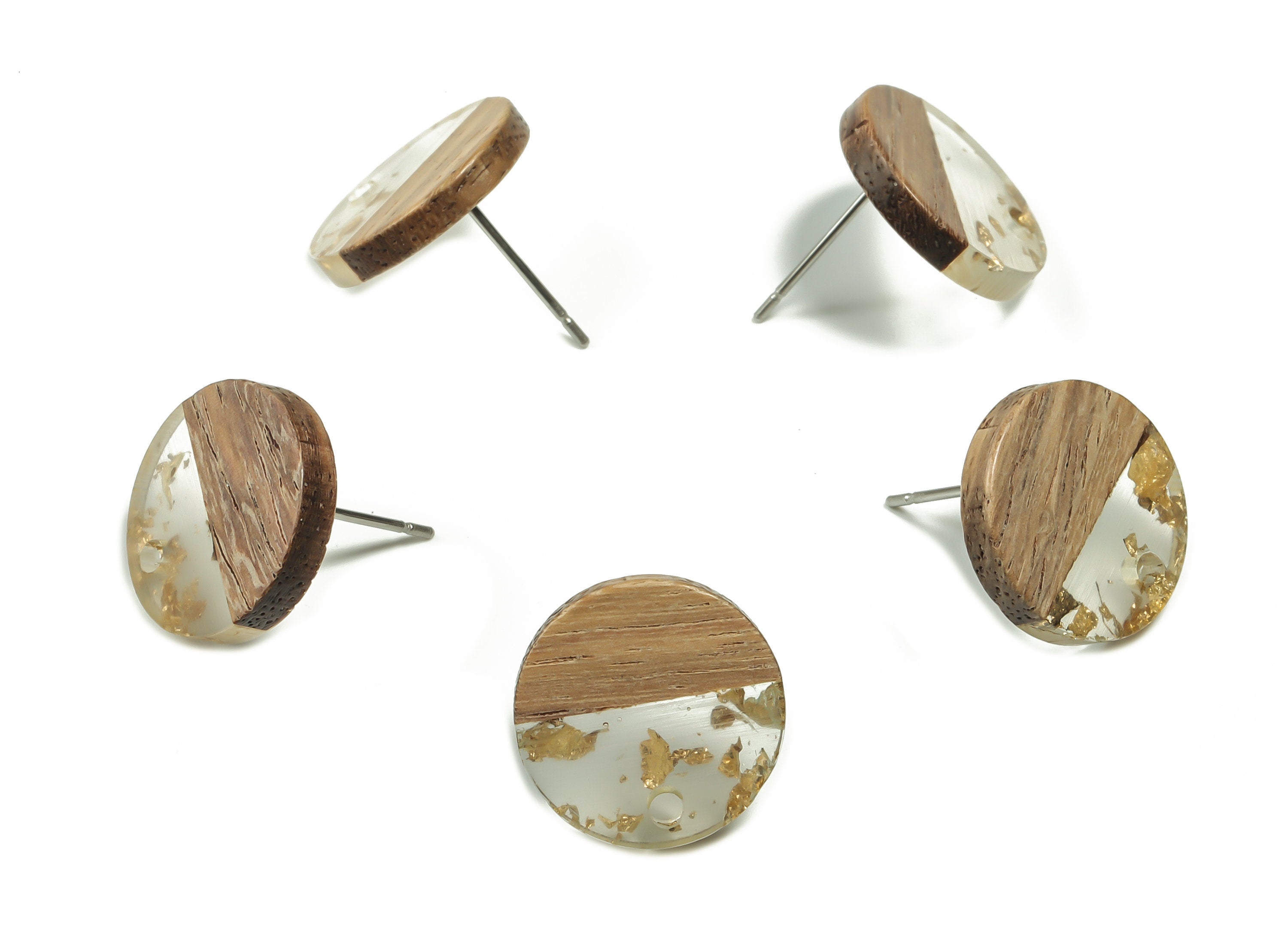Walnut Wood Round Earring Stud - Resin Circle Earring Post - Stainless Steel Stud - Jewelry Making Supplies - 15.16x15.16x3.62mm - BB1127 - DOMEDBAZAAR