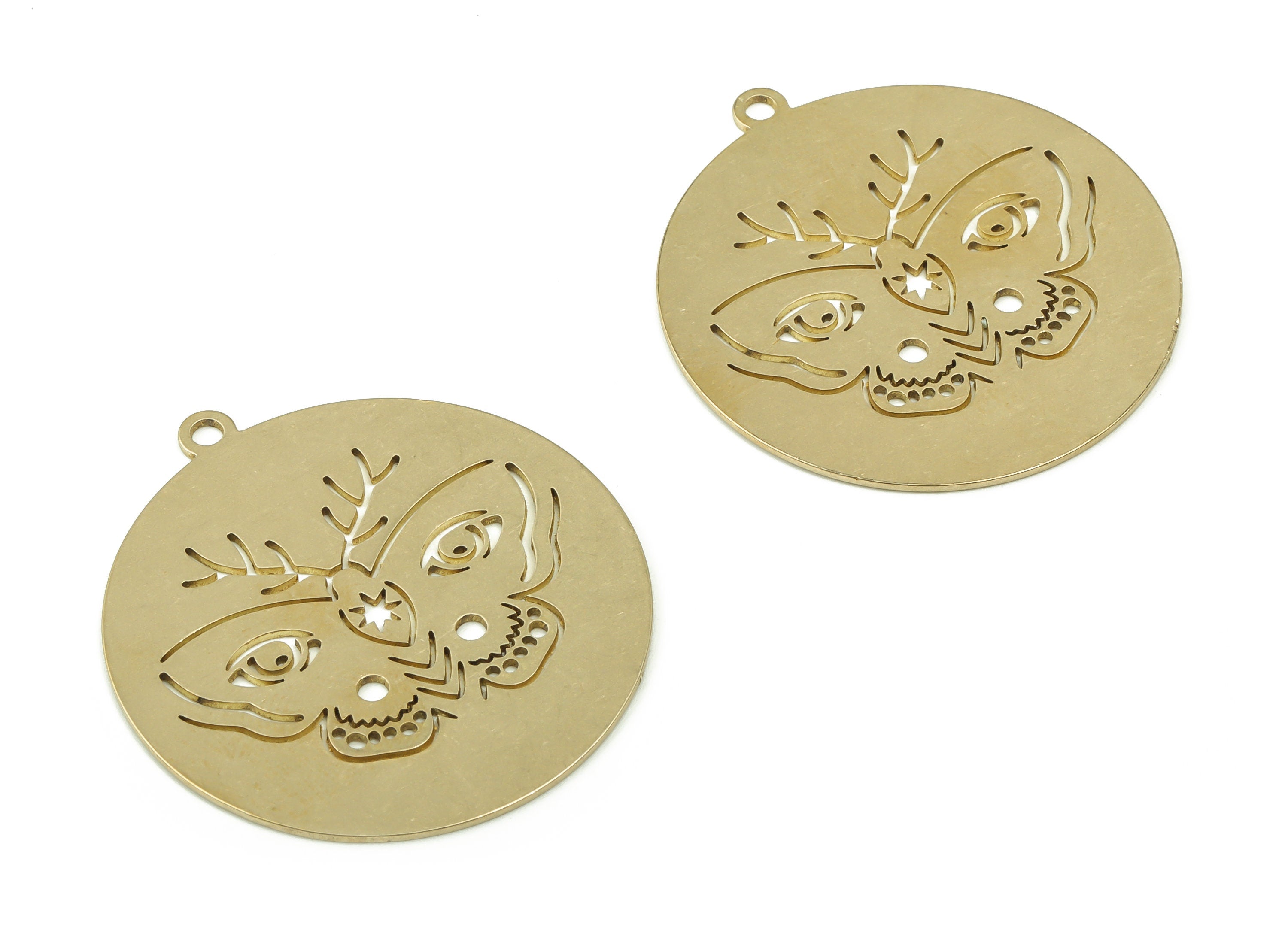 Brass Round Earring Charms - Raw Brass Butterfly Circle Pendant - Jewelry Making Supplies - 37.8x34.84x0.67mm - PPA0156 - DOMEDBAZAAR