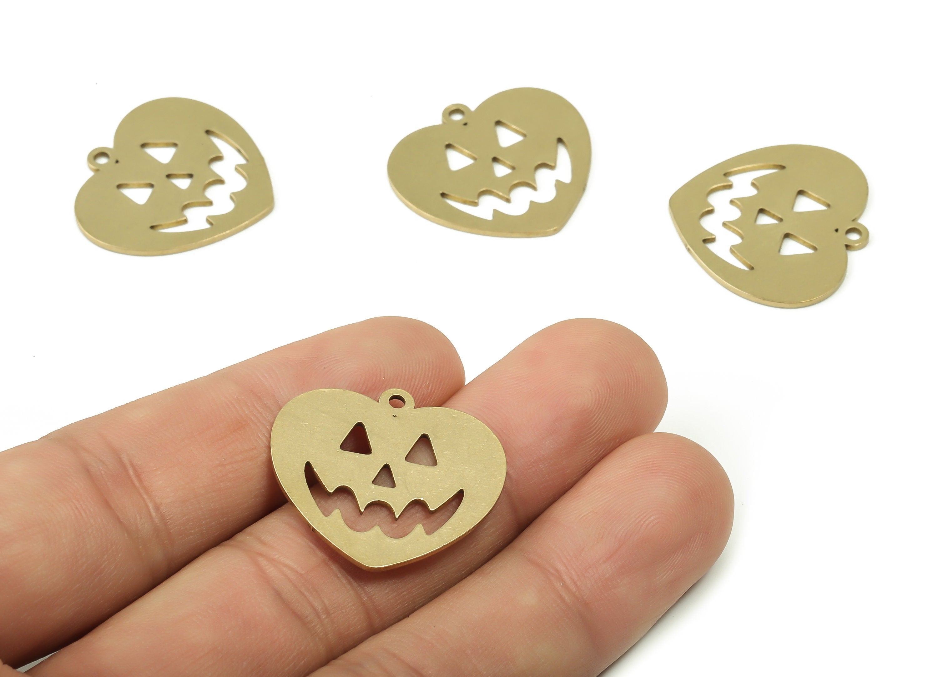 Raw Brass Pumpkin Charm - Brass Pumpkin Charms - Halloween Pendant Charm - Jewelry Making - Laser Cut Charm -23.66x24.82x0.89mm-   PPZ0046 - DOMEDBAZAAR