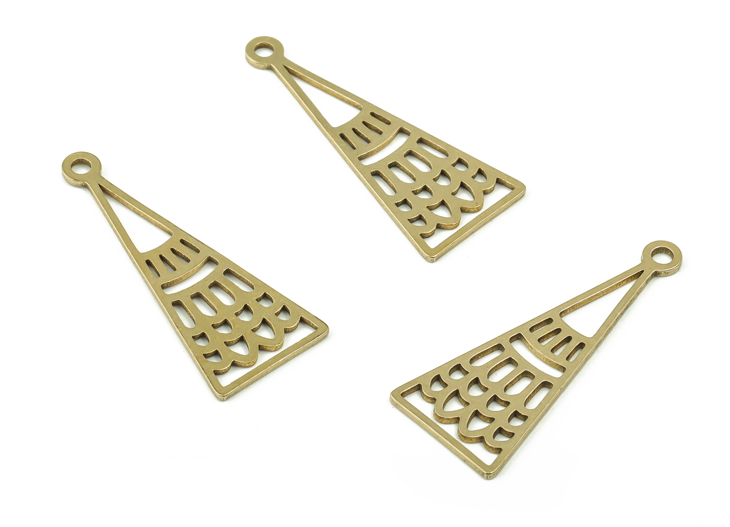 Brass Drop Long Triangle Earring Charms - Raw Brass Wave Pendant - DIY Jewelry Making Supplies - 32.81x13.27x0.88mm - PPZ0040 - DOMEDBAZAAR