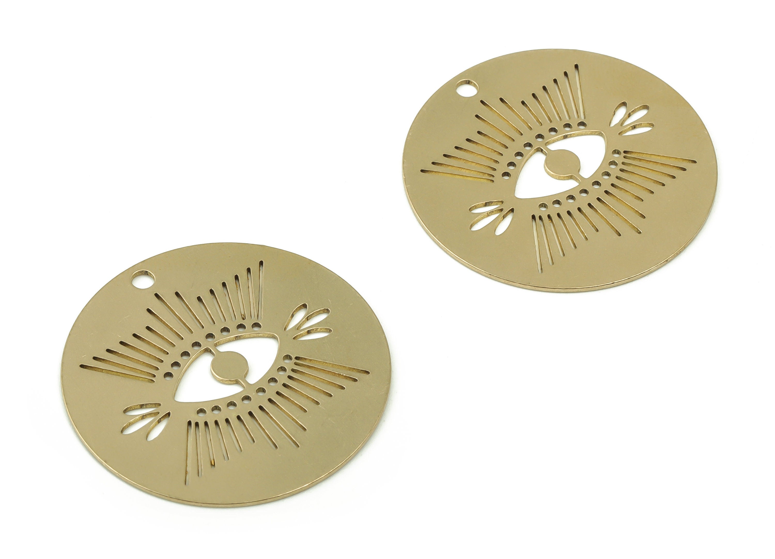 Brass Eye Earring Charms – Raw Brass Evil Eye Pendant Charm - Laser Cut Charms - Evil Eye Jewelry Findings -29.8x29.8x0.58mm- PPZ0004 - DOMEDBAZAAR