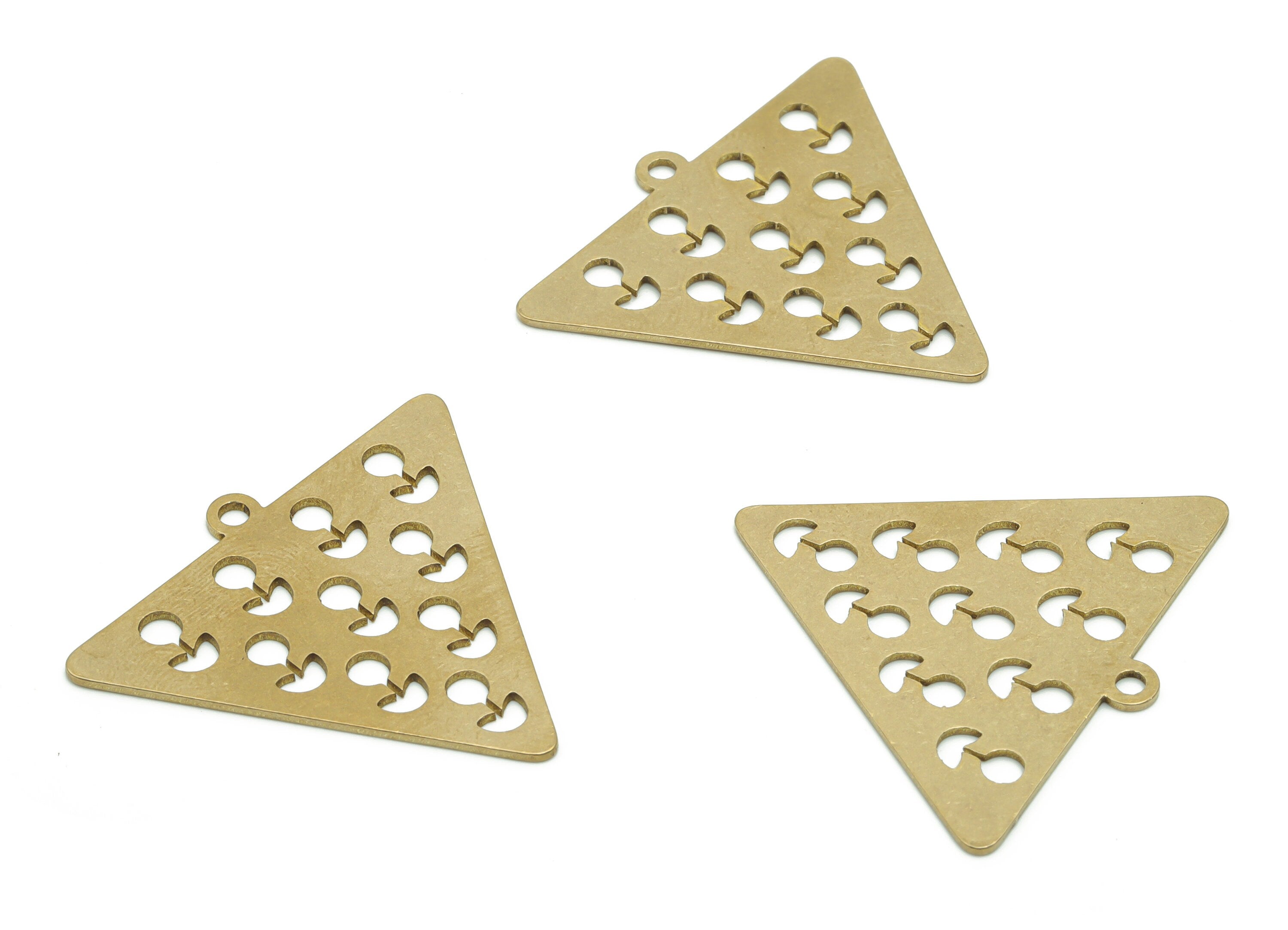 Brass Triangle Earring Charms - Raw Brass Circle Heart Pendant - Jewelry Making Supplies - 32.01x30.06x0.77mm - PPA0812 - DOMEDBAZAAR
