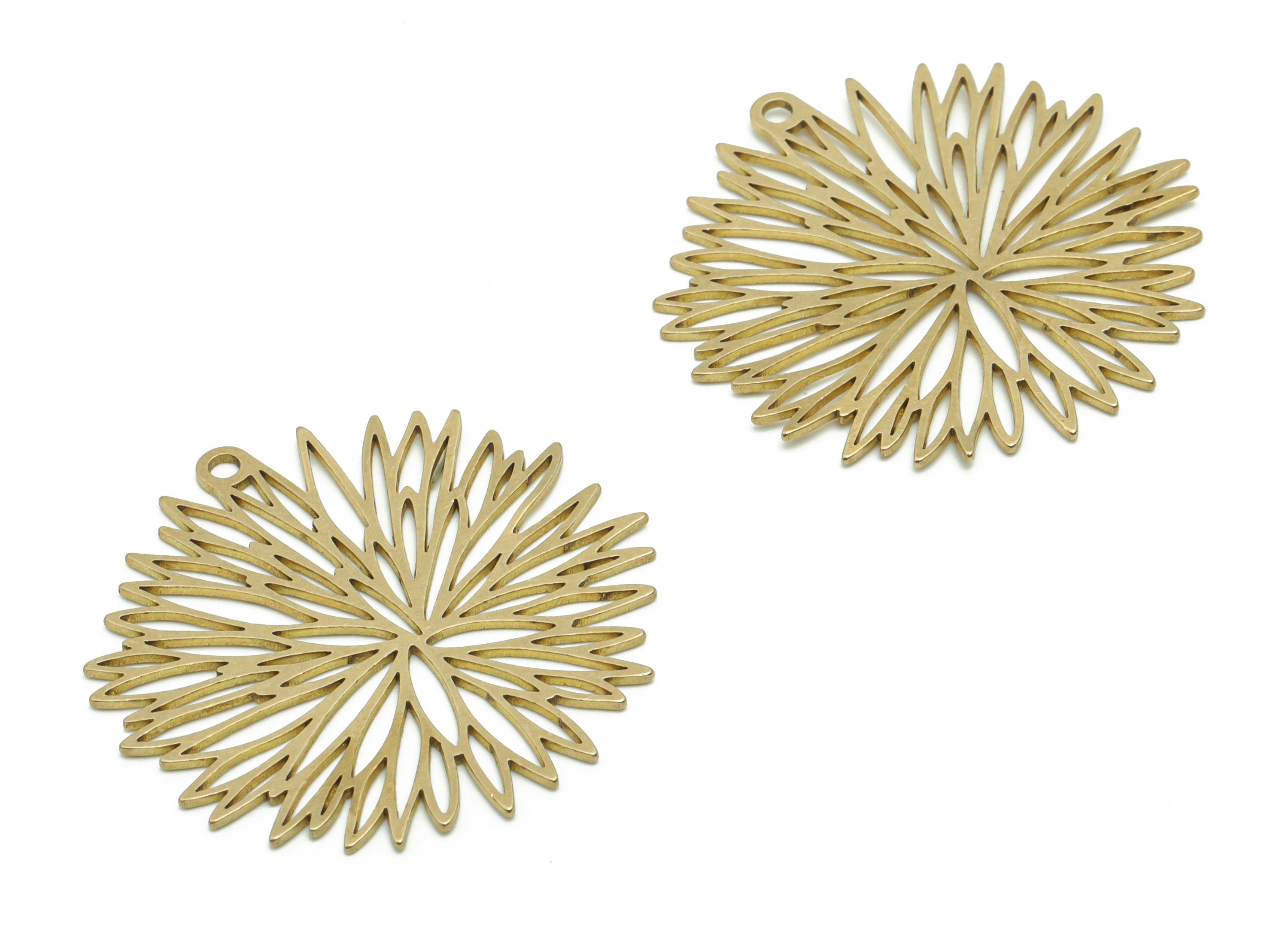 Brass Dandelion Flower Earring Charms - Raw Brass Dandelion Flower Pendant - Jewelry Making Supplies - 37.63x37.3x0.81mm - PPA0883 - DOMEDBAZAAR