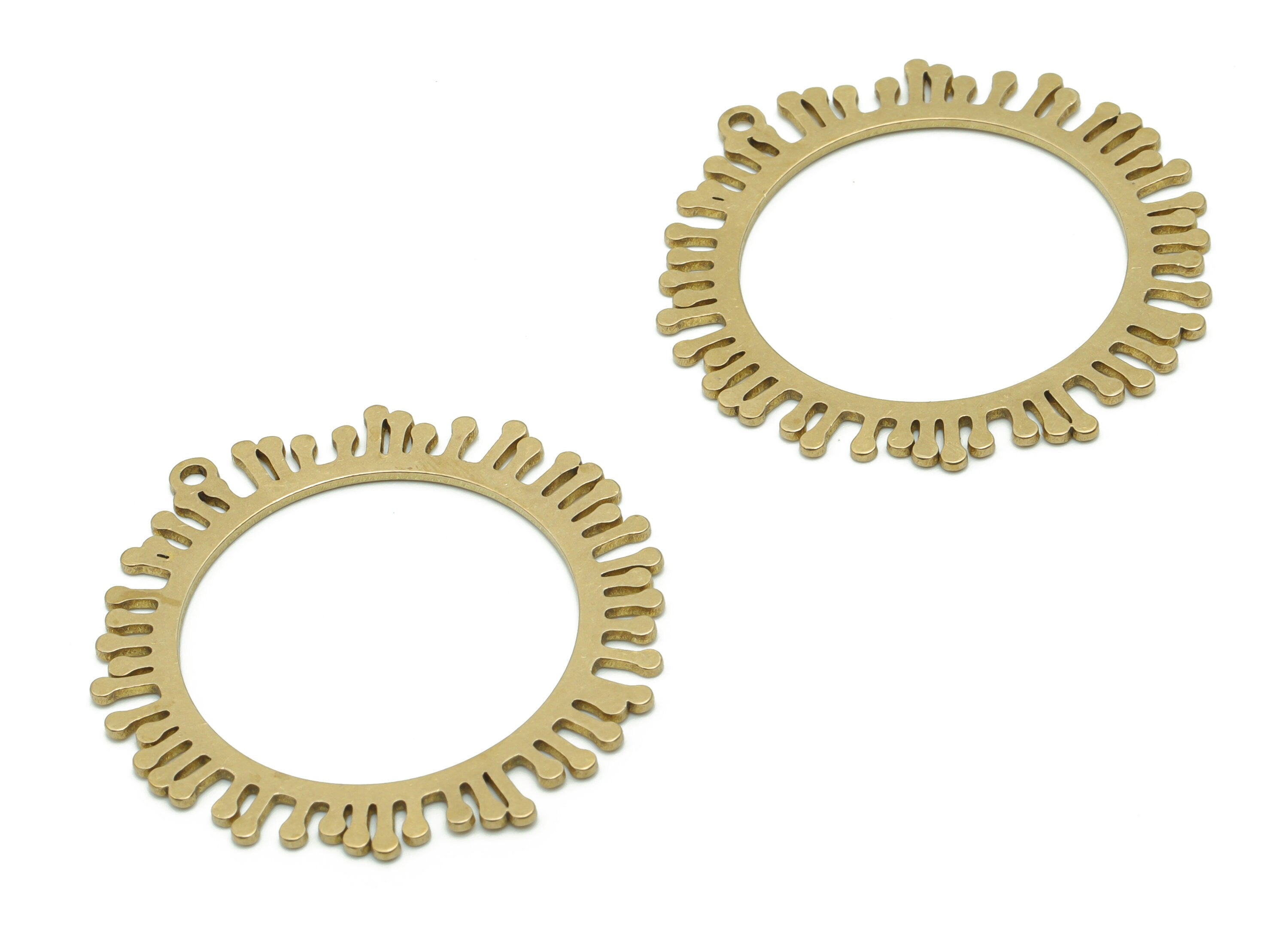 Brass Sun Circle Earring Charms - Raw Brass Circle Sun Pendant - Jewelry Making Supplies - 36.42x34.74x0.75mm - PPA0633 - DOMEDBAZAAR