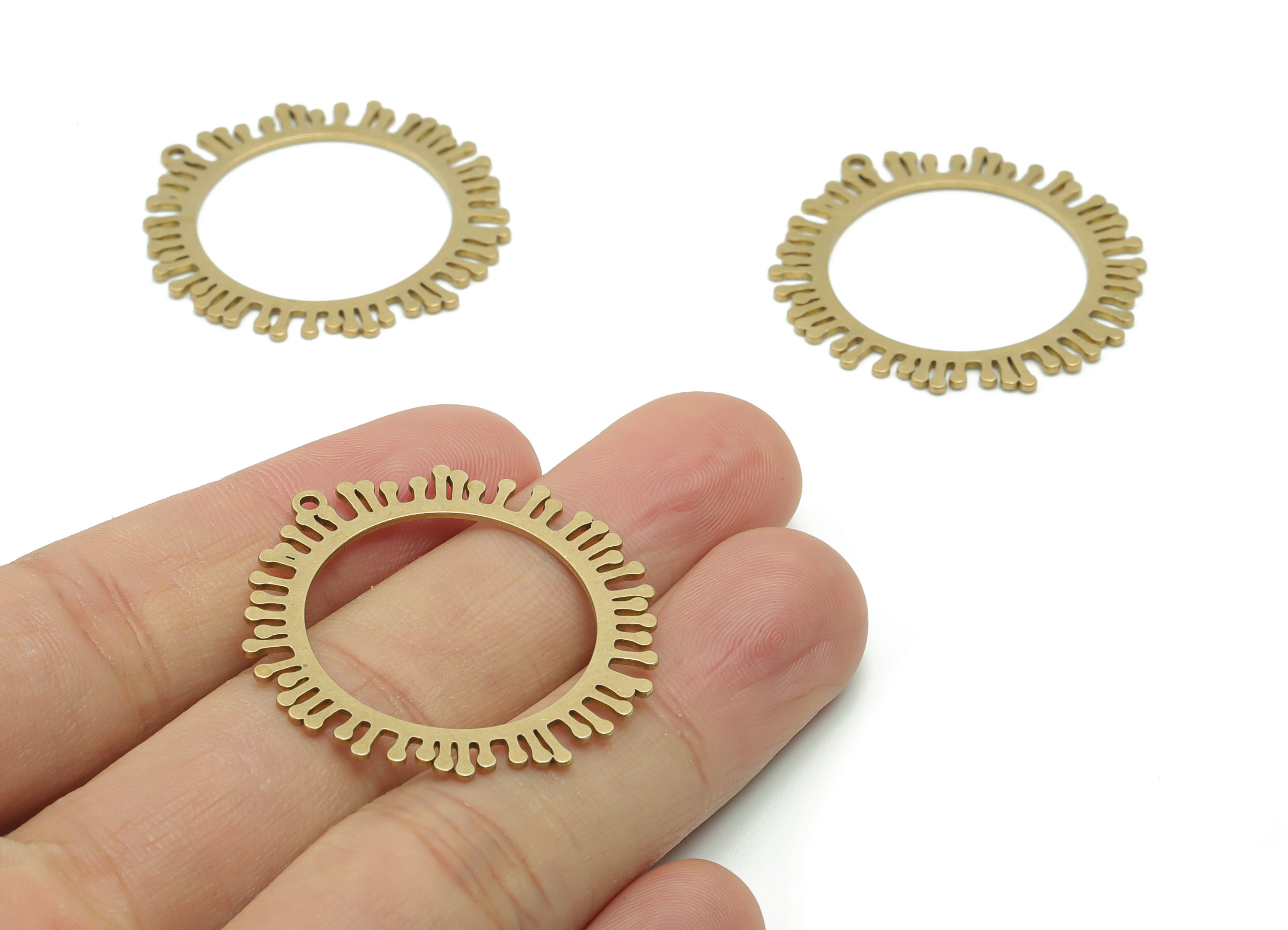 Brass Sun Circle Earring Charms - Raw Brass Circle Sun Pendant - Jewelry Making Supplies - 36.42x34.74x0.75mm - PPA0633 - DOMEDBAZAAR
