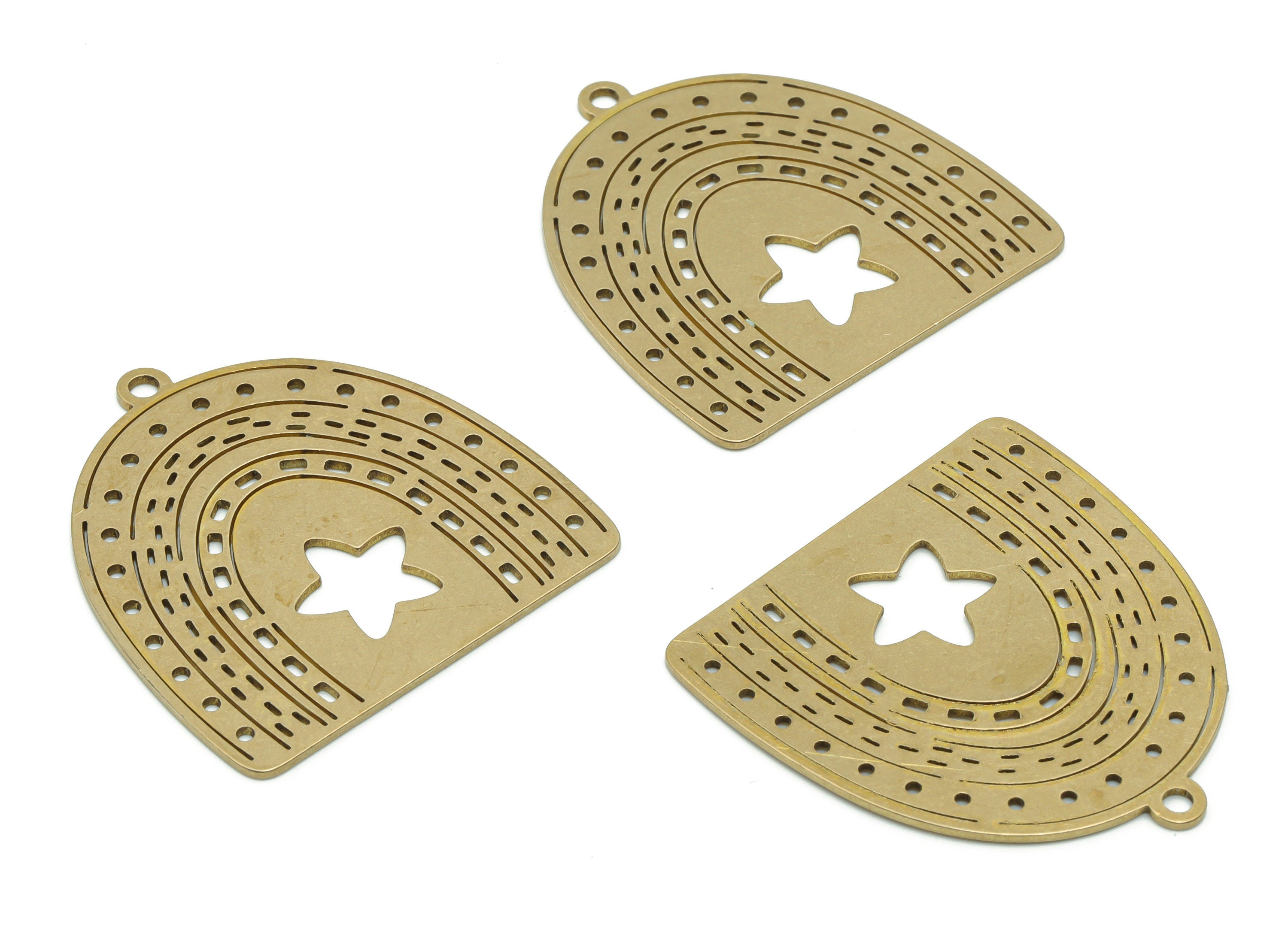 Brass Rainbow Domed Earring Charms - Raw Brass Rainbow Star Pendant - Jewelry Making Supplies - 34.76x32.87x0.75mm - PPZ0119 - DOMEDBAZAAR