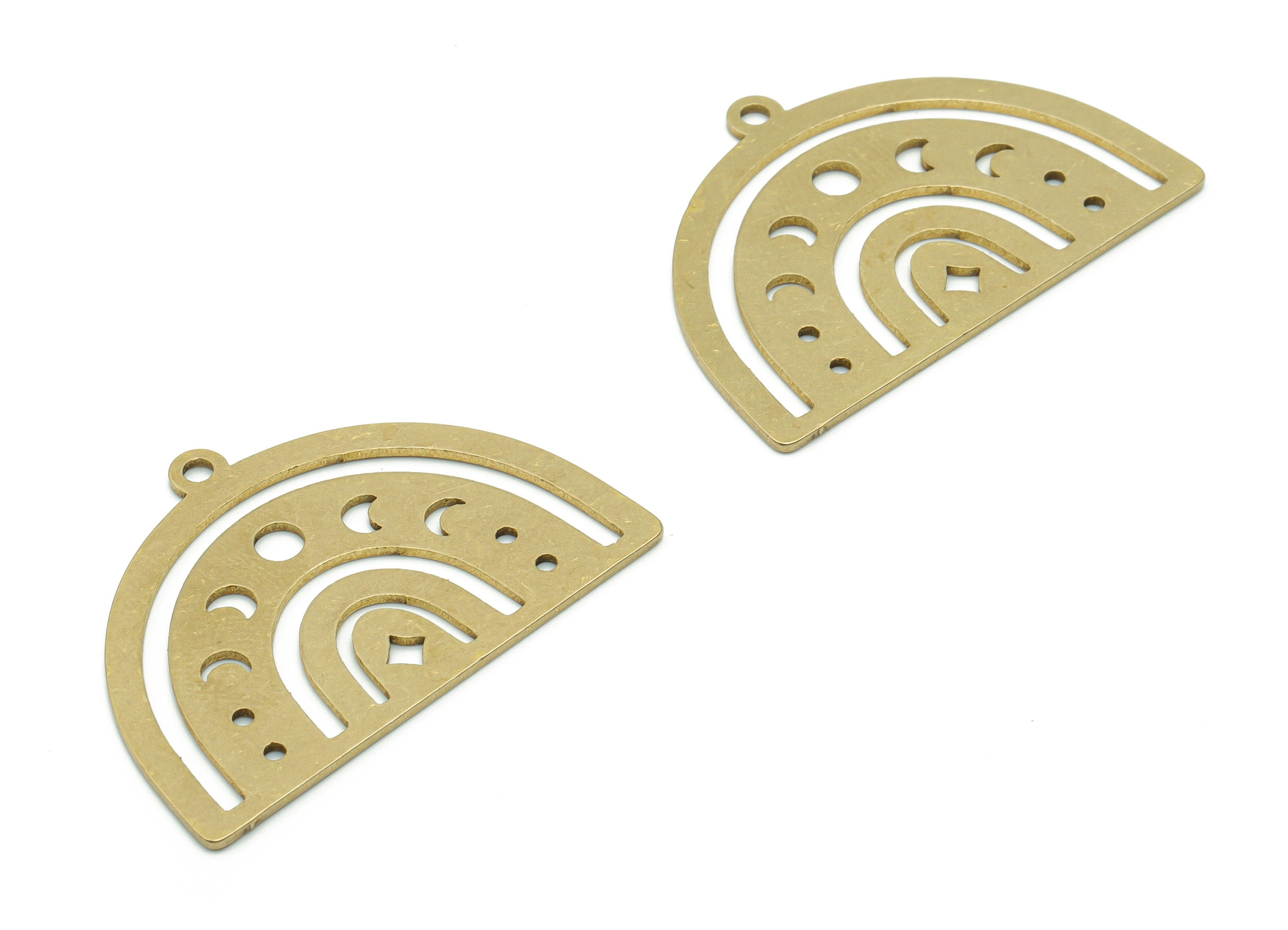 Brass Rainbow Rhombic Earring Charms - Raw Brass Rainbow Phase of Moon Pendant - Jewelry Making Supplies - 37.7x26.5x0.87mm - PPZ0108 - DOMEDBAZAAR