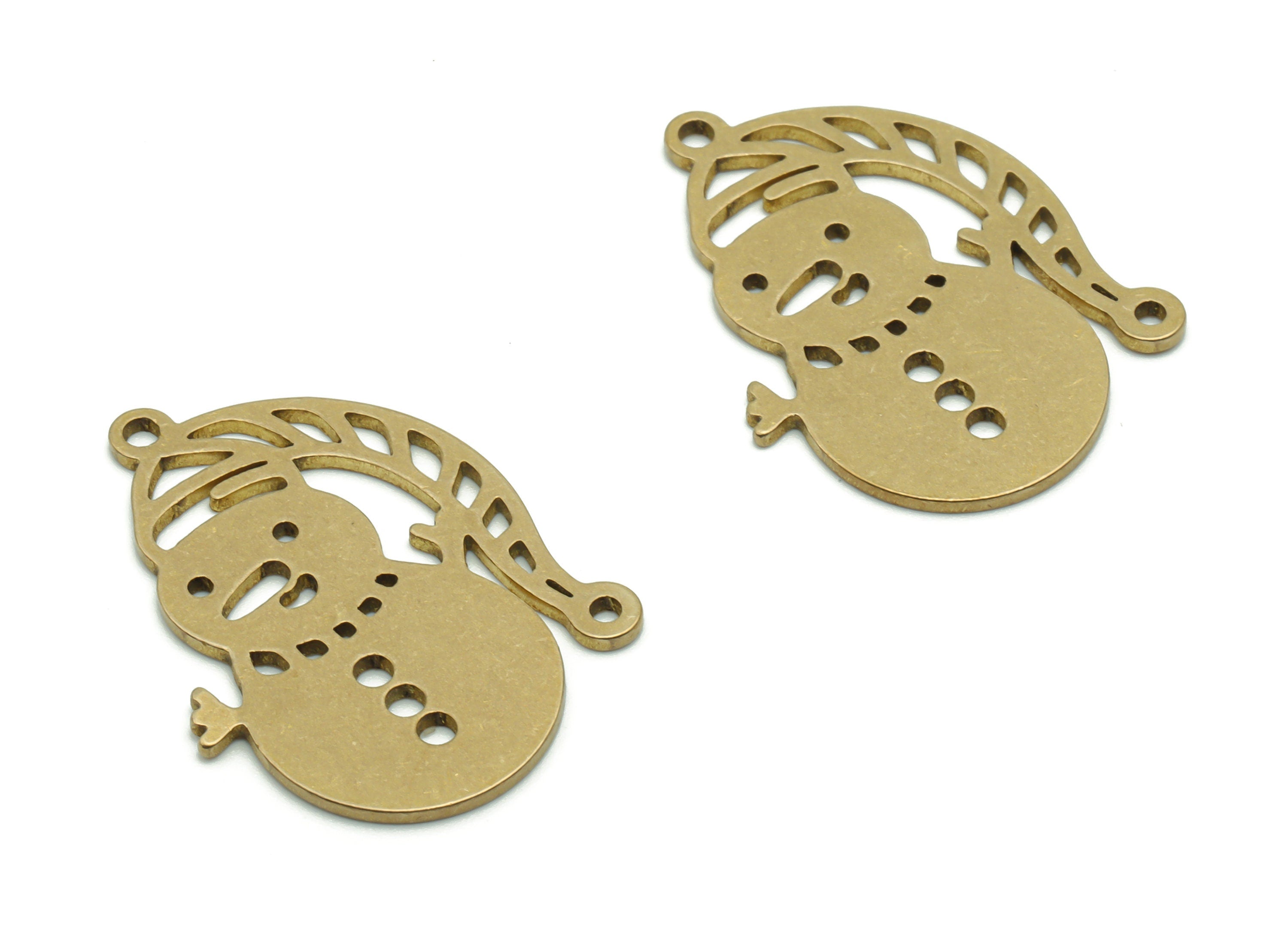 Brass Snowman Earring Charms - Raw Brass Snowman With Hat Pendant - DIY Jewelry Making Supplies - 27.25x19.72x0.86mm - PPZ0105 - DOMEDBAZAAR