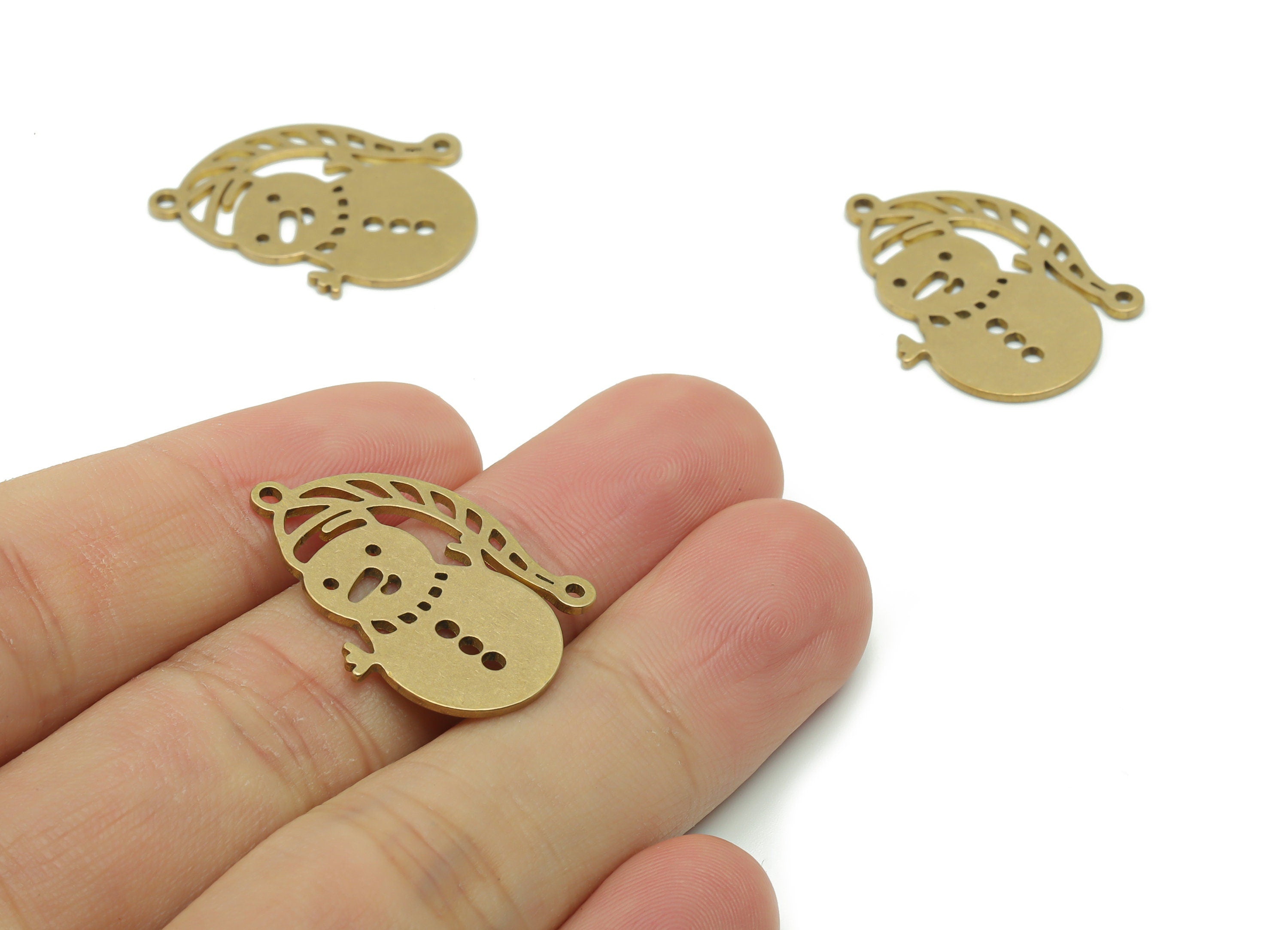 Brass Snowman Earring Charms - Raw Brass Snowman With Hat Pendant - DIY Jewelry Making Supplies - 27.25x19.72x0.86mm - PPZ0105 - DOMEDBAZAAR