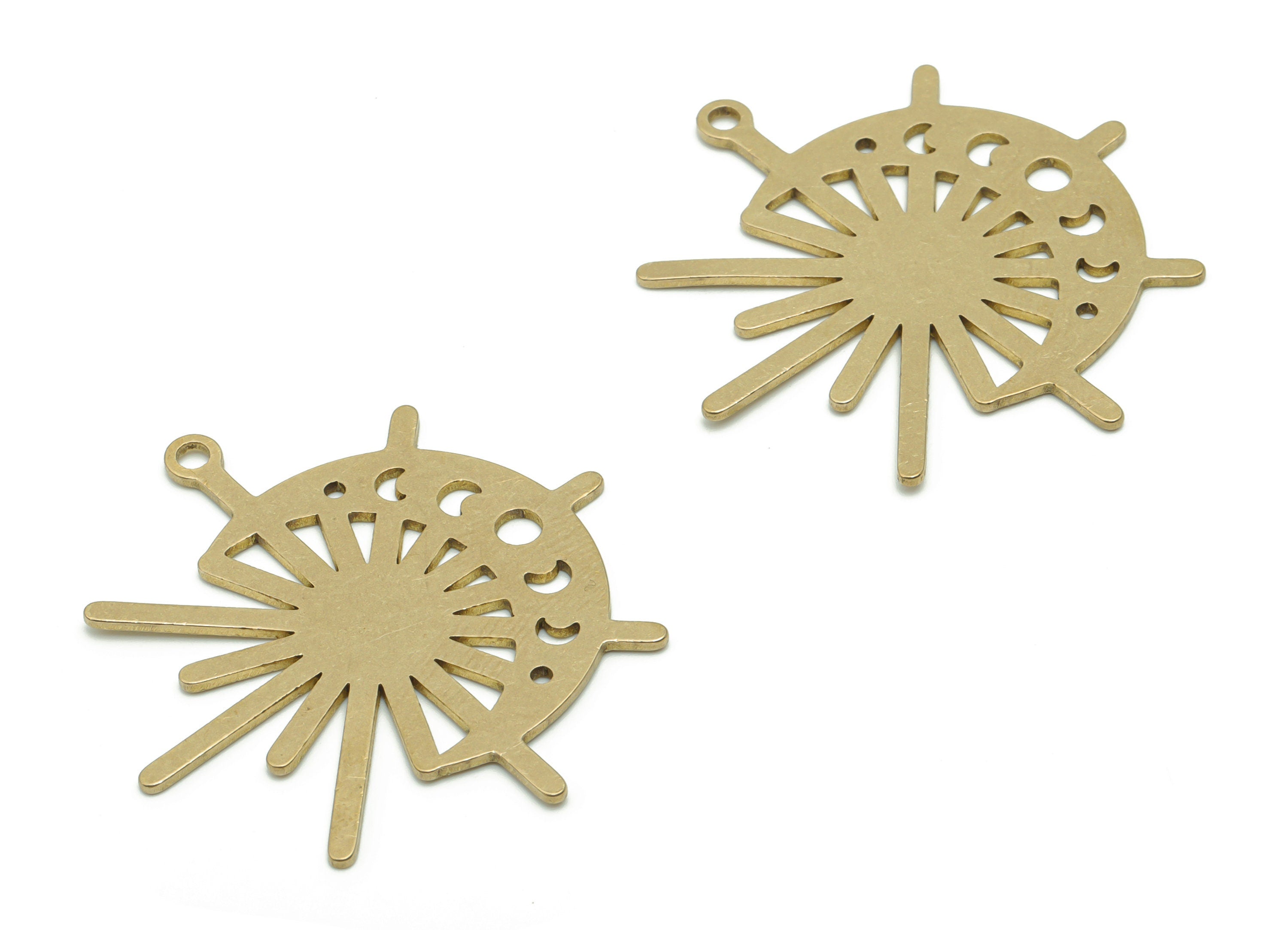 Brass Crescent Sun Earring Charms - Raw Brass Phase of Moon Pendant - Jewelry Making Supplies - 39.98x37.77x0.87mm - PPZ0109 - DOMEDBAZAAR