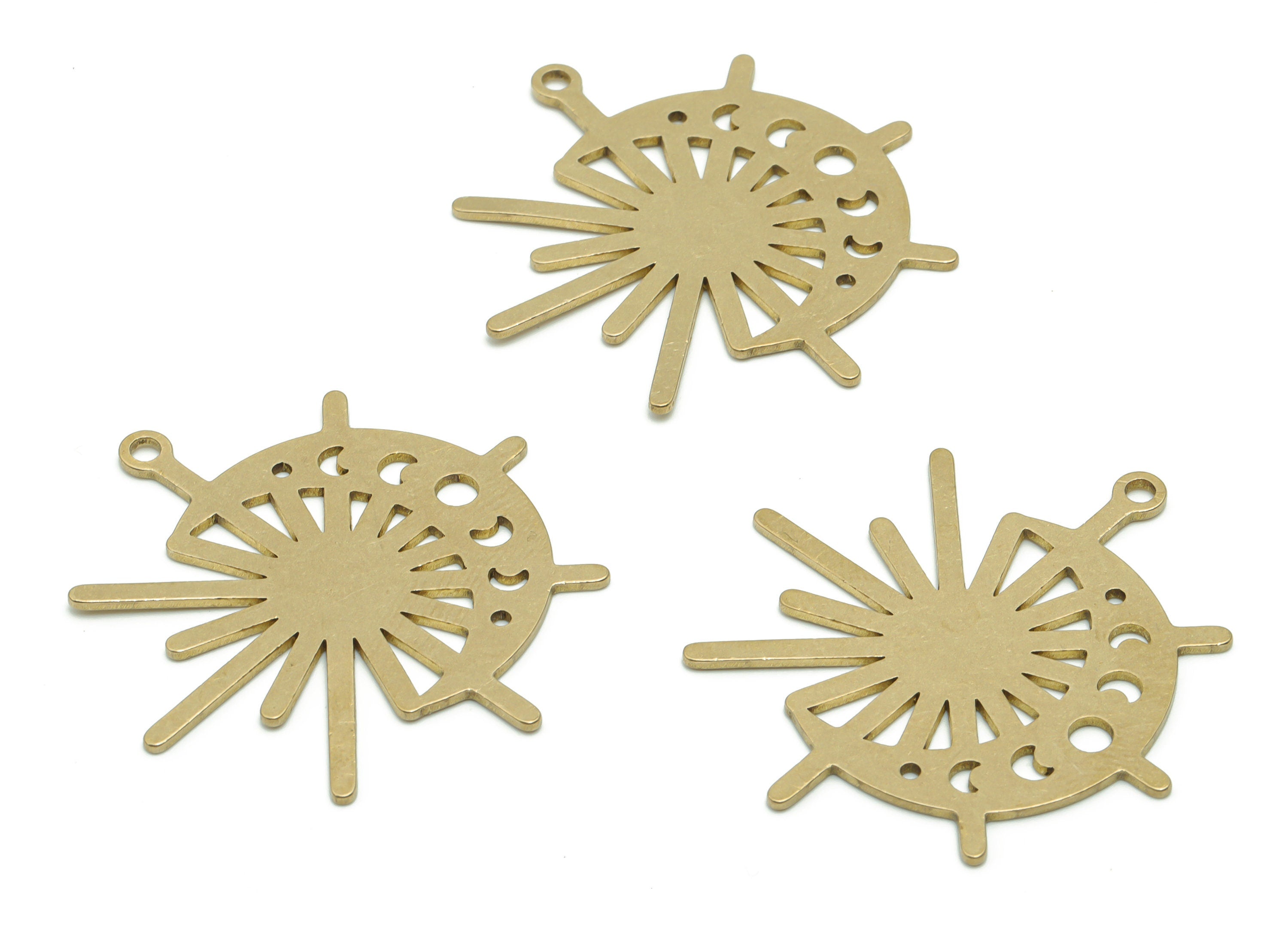 Brass Crescent Sun Earring Charms - Raw Brass Phase of Moon Pendant - Jewelry Making Supplies - 39.98x37.77x0.87mm - PPZ0109 - DOMEDBAZAAR