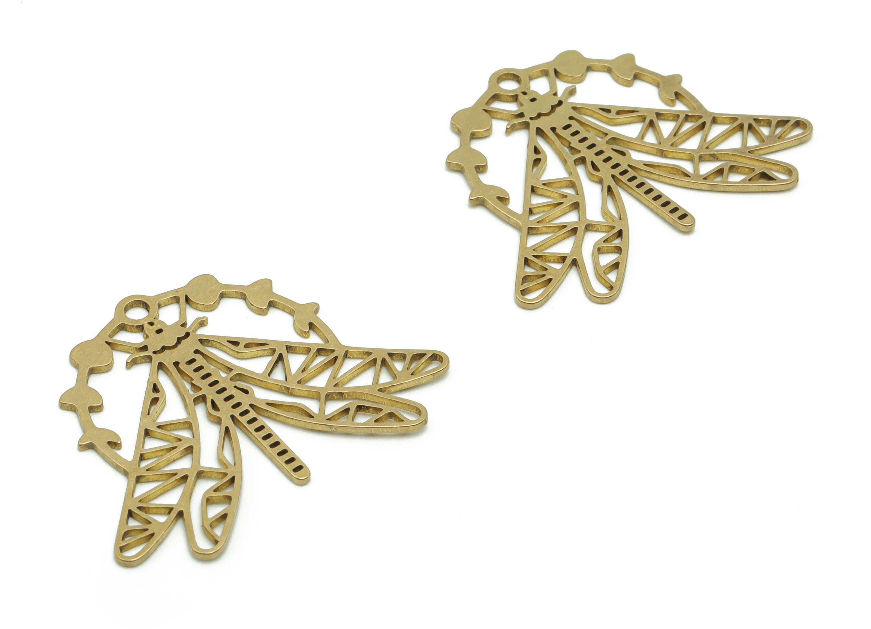 Brass Dragonfly Earring Charms - Raw Brass Dragonfly Phase of Moon Pendant - Jewelry Making Supplies - 37.64x29.82x0.85mm - PPA0511 - DOMEDBAZAAR