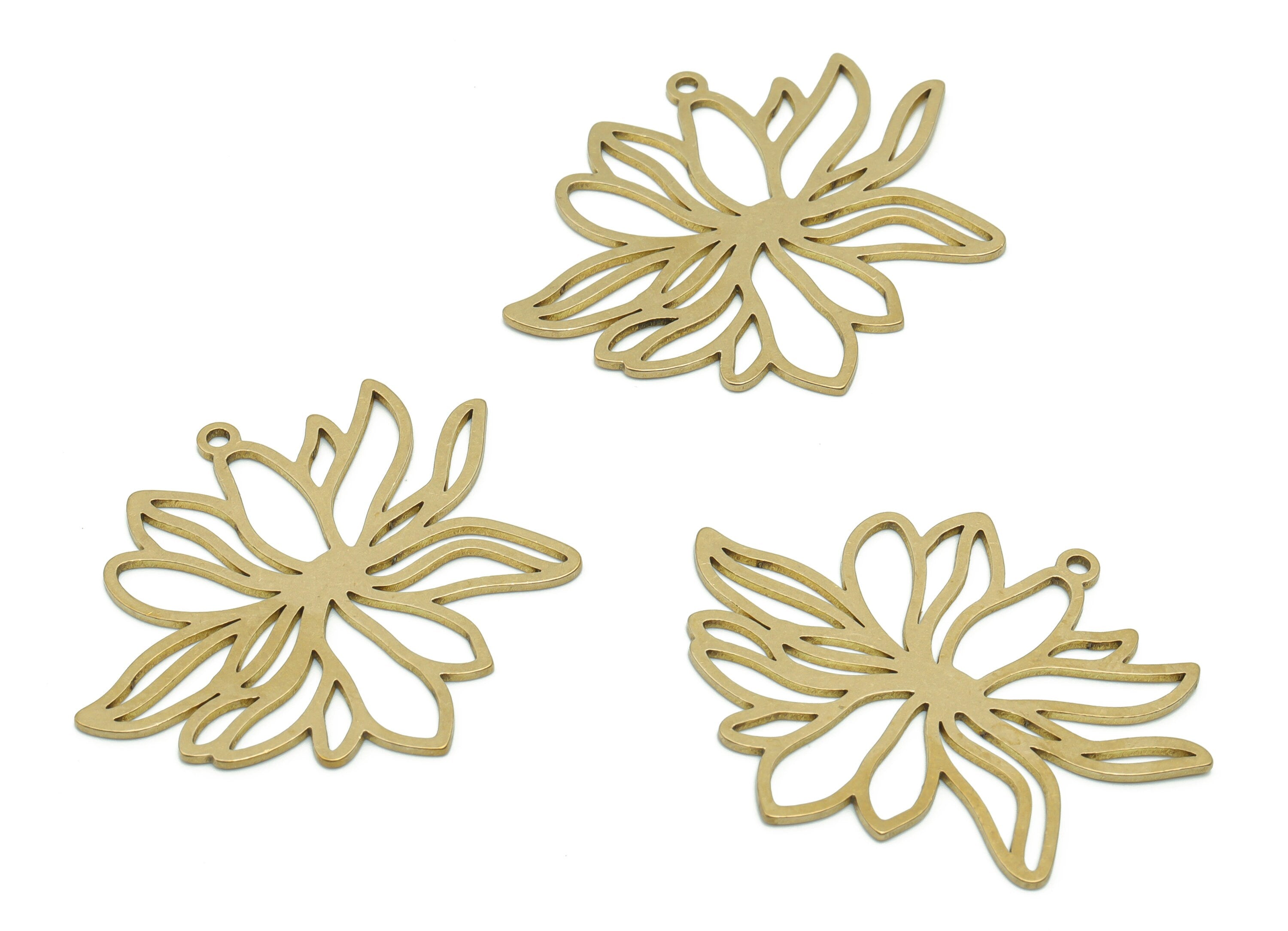 Brass Lotus Earring Charms - Raw Brass Flower Pendant - Jewelry Making Supplies - 36.05x33.21x0.76mm - PPA0681 - DOMEDBAZAAR