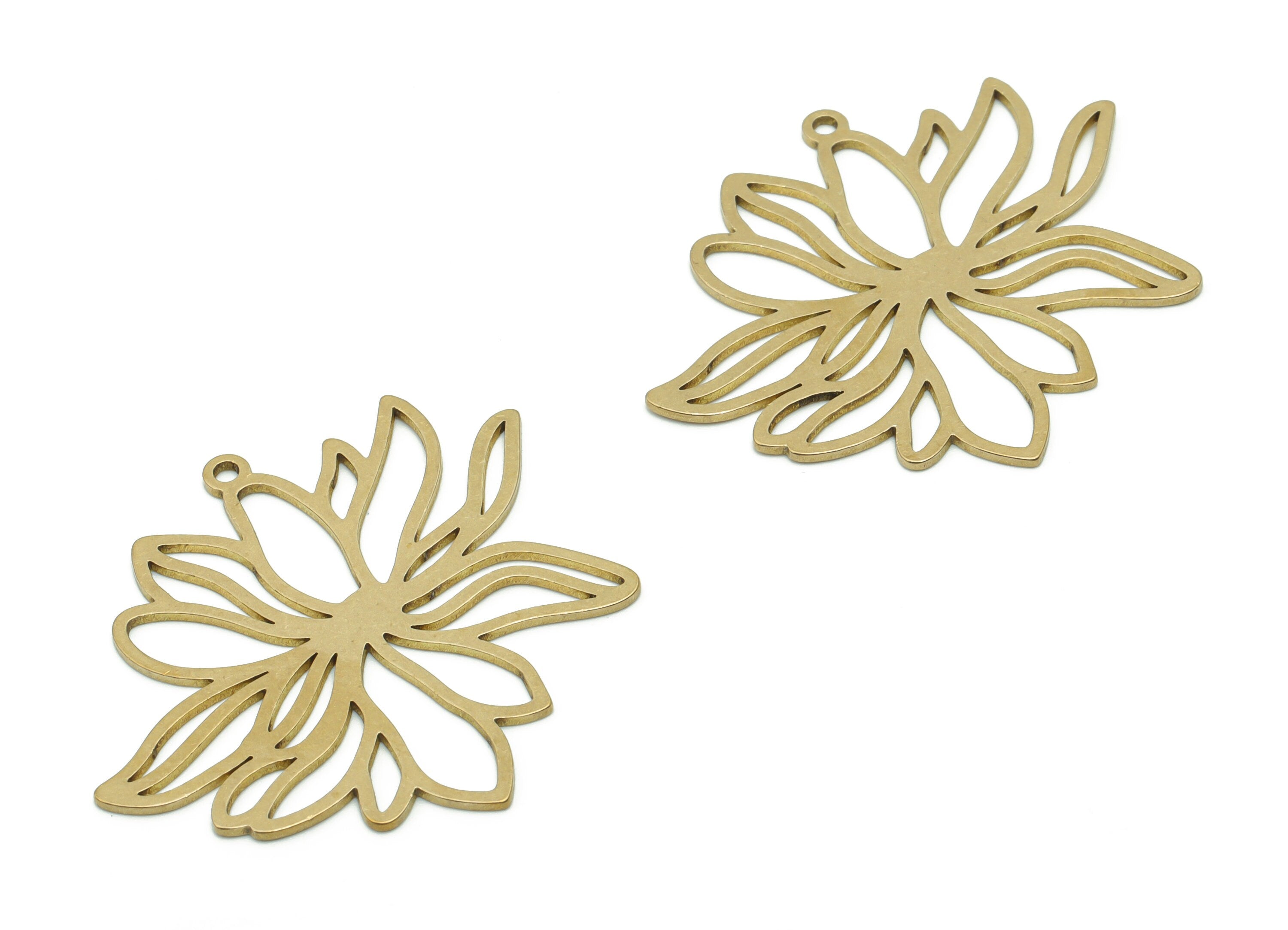Brass Lotus Earring Charms - Raw Brass Flower Pendant - Jewelry Making Supplies - 36.05x33.21x0.76mm - PPA0681 - DOMEDBAZAAR