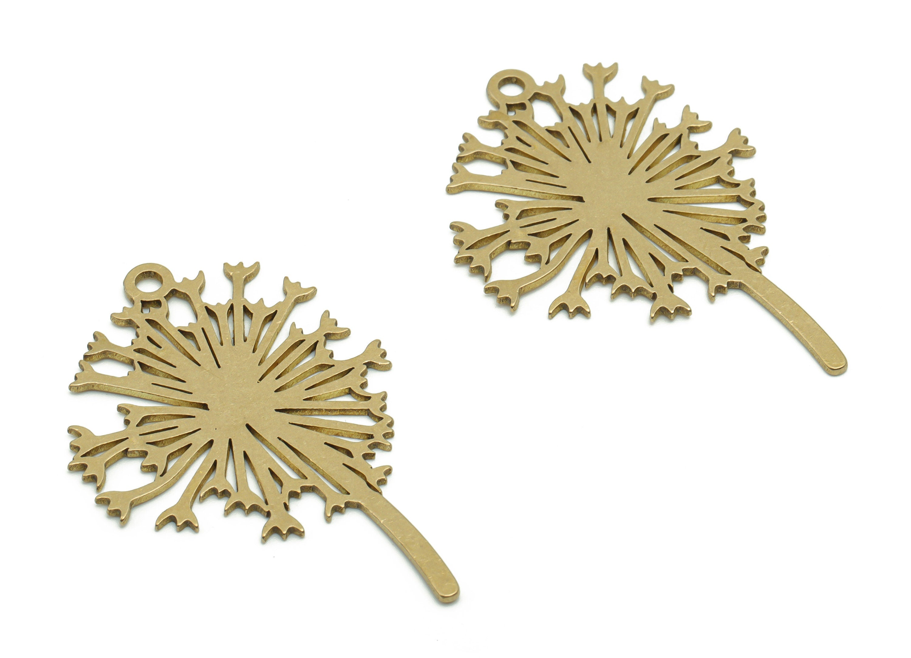 Brass Dandelion Flower Earring Charms - Raw Brass Dandelion Flower Pendant - Jewelry Making Supplies - 40.19x25.95x0.74mm - PPA0642 - DOMEDBAZAAR