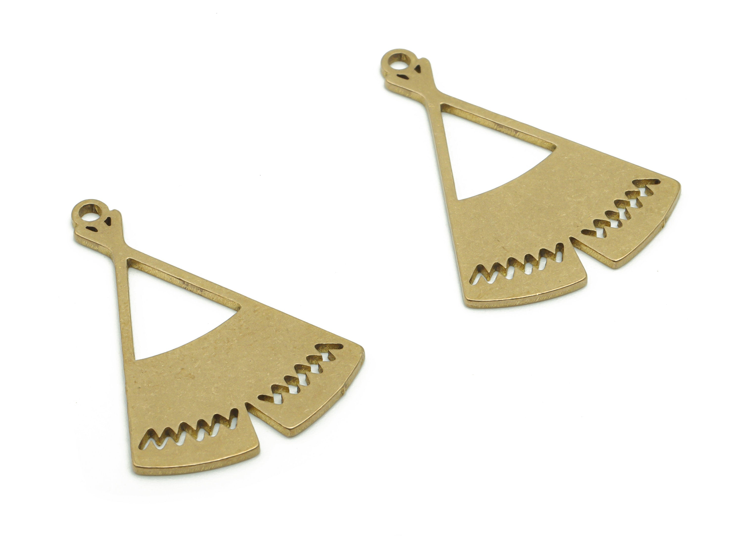 Brass Triangle Earring Charms - Raw Brass Skirt Wave Pendant - Jewelry Making Supplies - 26.83x19.13x0.84mm - PPA0418 - DOMEDBAZAAR