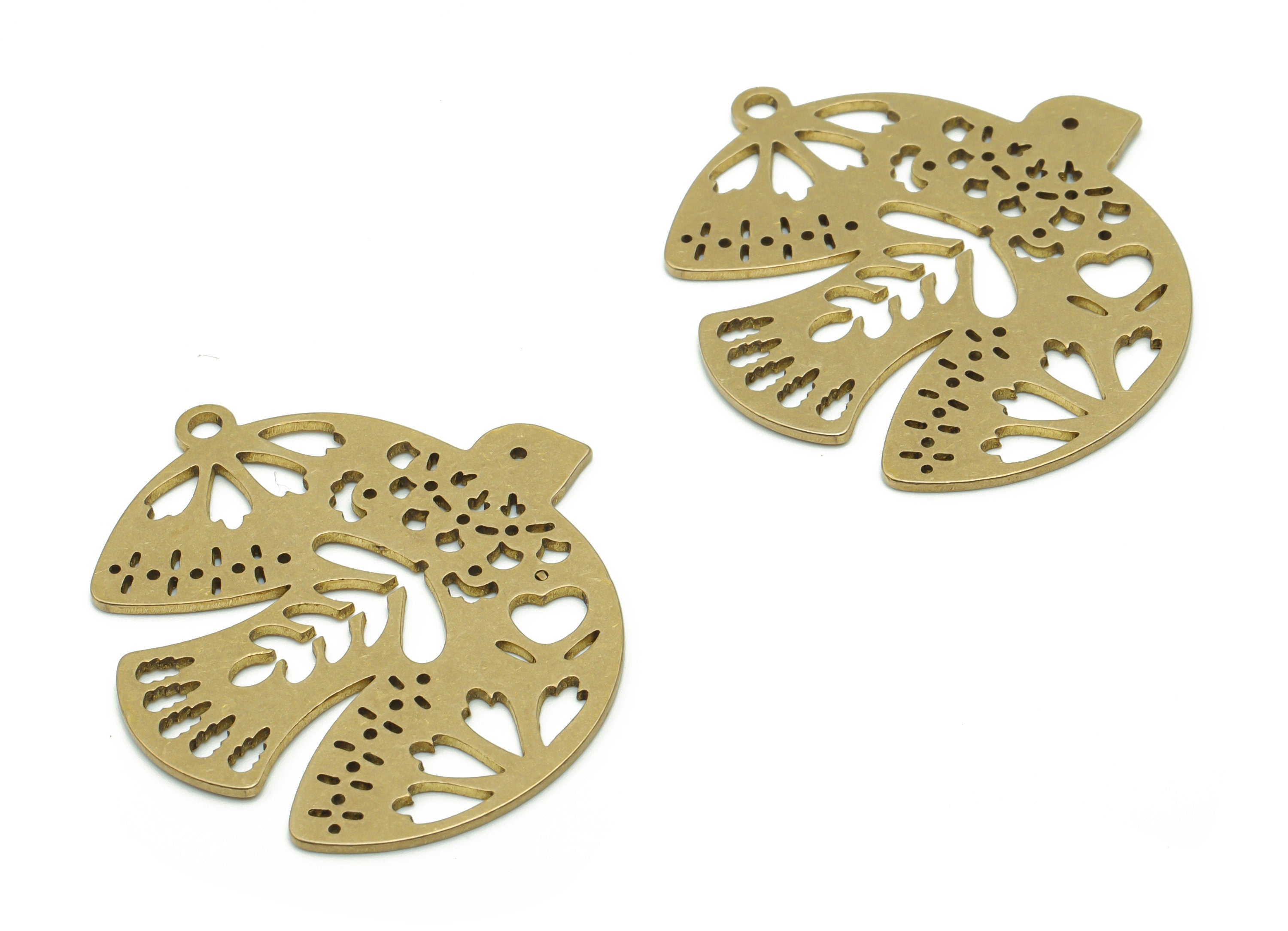 Brass Flying Bird Tree Leafs Earring Charms - Raw Brass Bird Tree Leafs Pendant - Jewelry Making Supplies - 37.82x34.37x0.85mm - PPA0486 - DOMEDBAZAAR