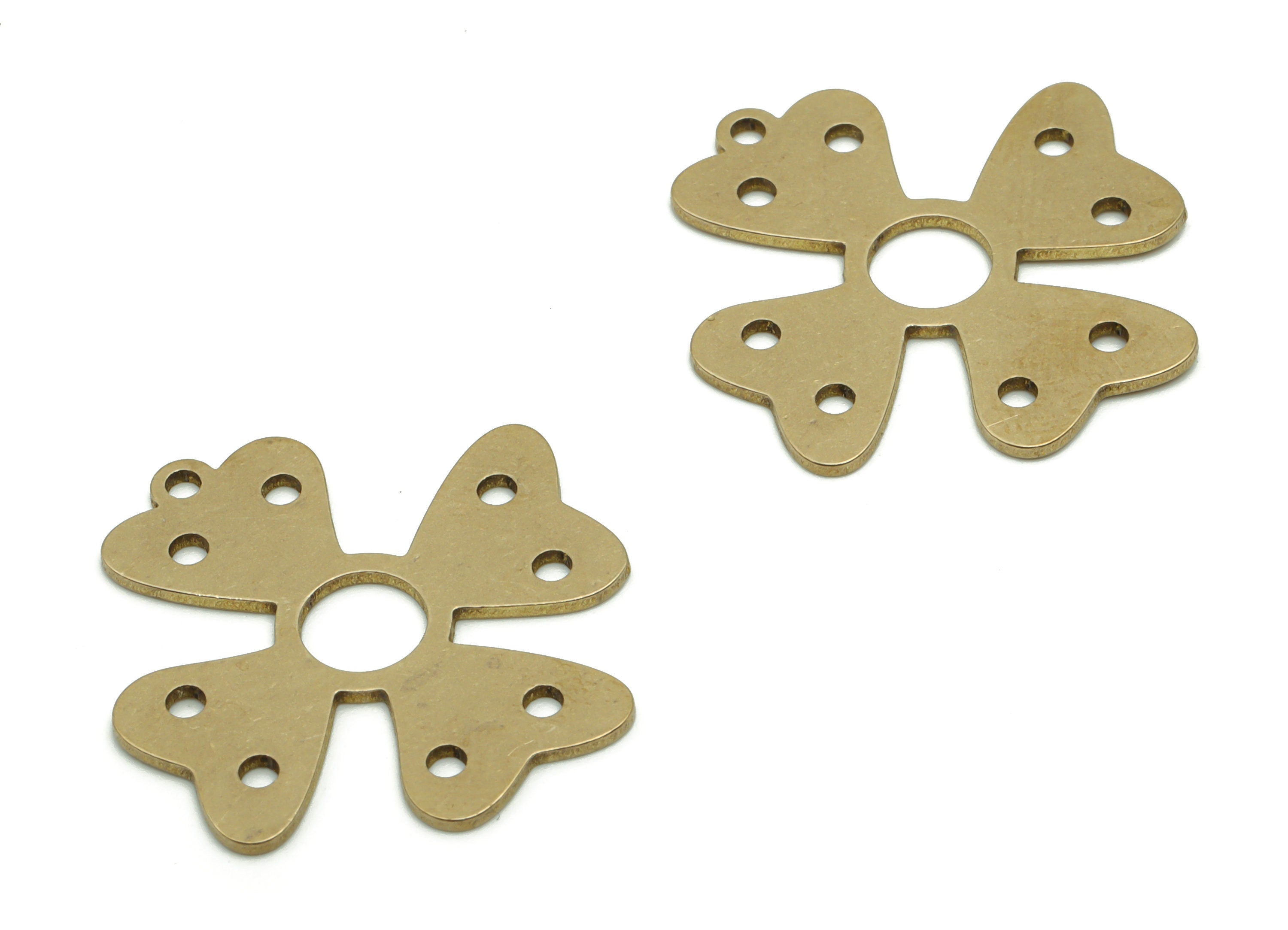 Brass Hearts Leafs Earring Connector - Raw Brass Flower Ribbon Charms and Pendant - Jewelry Making Supplies - 25.35x24.57x0.75mm - PPA0595 - DOMEDBAZAAR