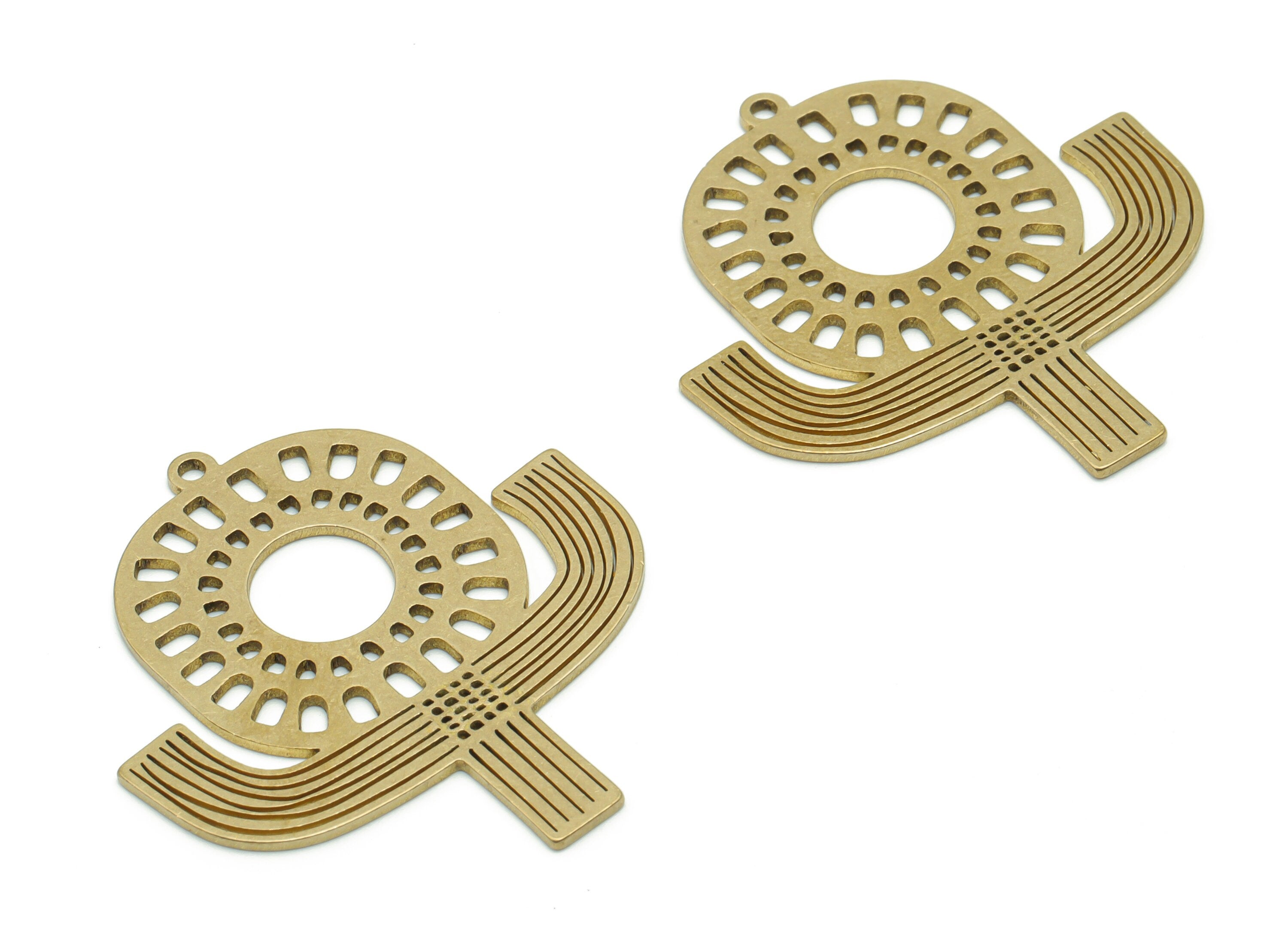 Brass Sun Square Earring Charms - Raw Brass Flower Square Sun Pendant - Jewelry Making Supplies - 37.66x34.24x0.88mm - PPA0522 - DOMEDBAZAAR