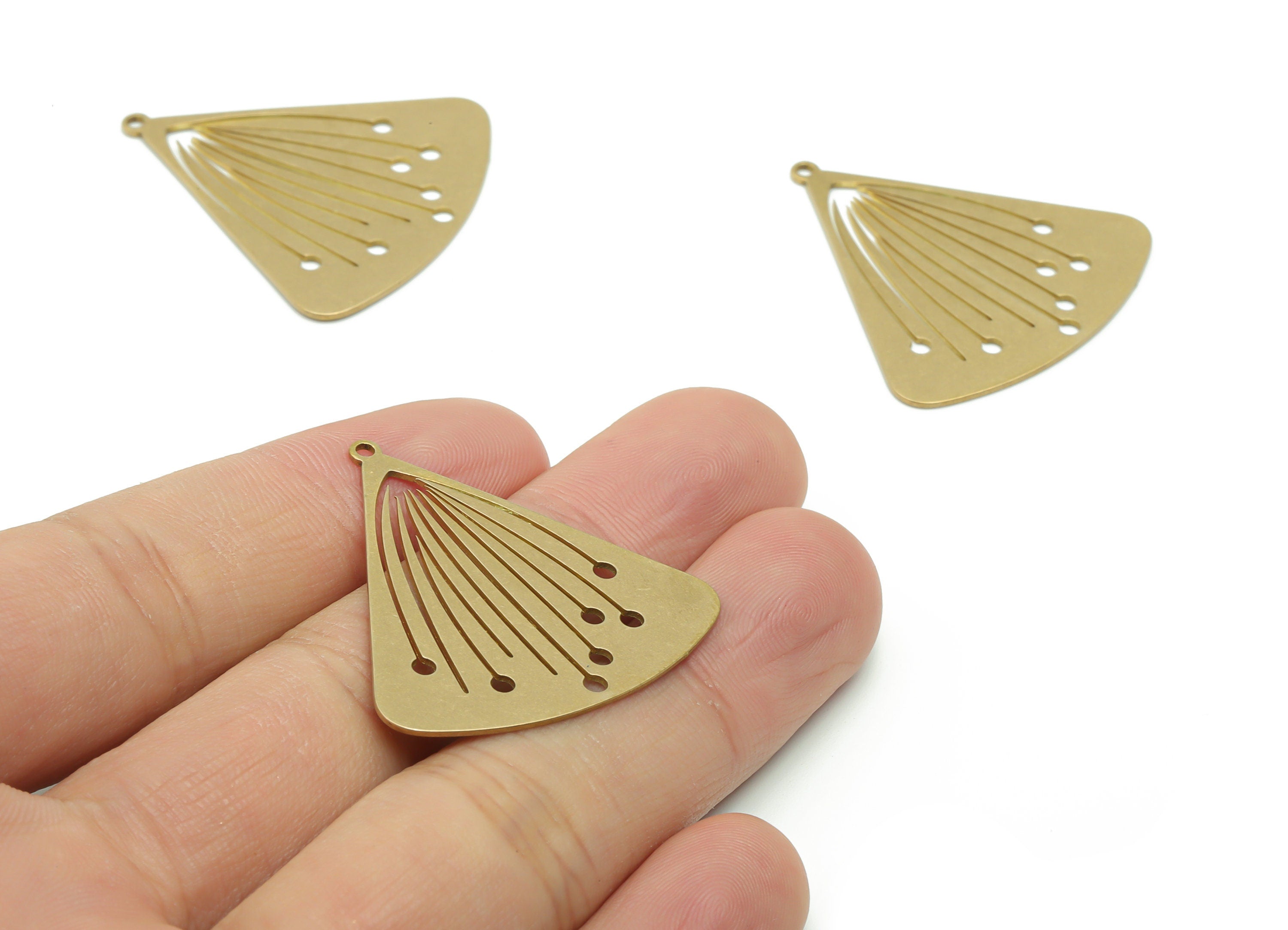 Brass Triangle Circle Earring Charms - Raw Brass Long Stalked Flower Pendant - Jewelry Making Supplies - 35.45x33.57x0.66mm - PPA0408 - DOMEDBAZAAR