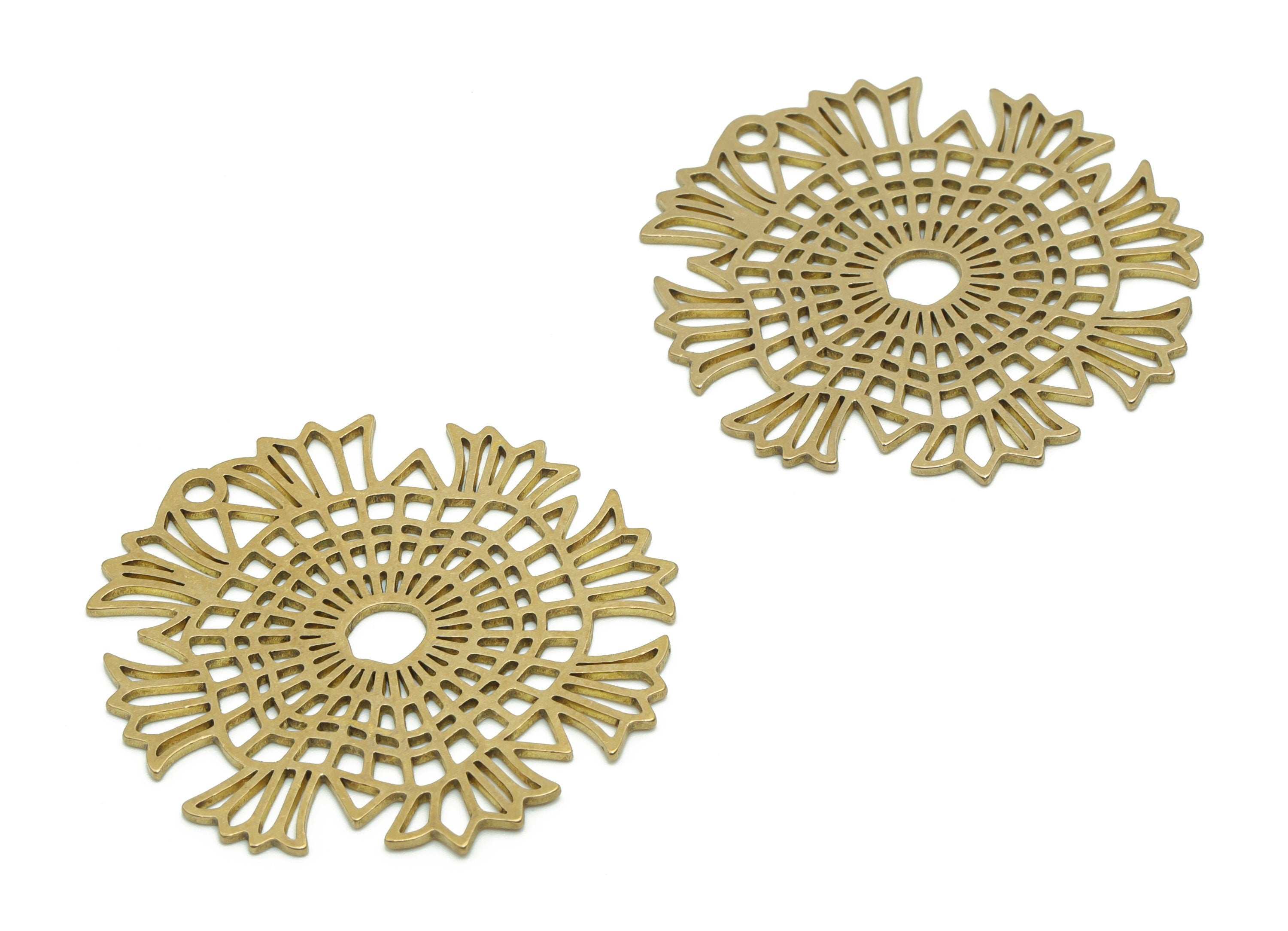 Brass Triangle Earring Charms - Raw Brass Sun Flower Pendant - Jewelry Making Supplies - 38.09x37.68x0.77mm - PPA0816 - DOMEDBAZAAR