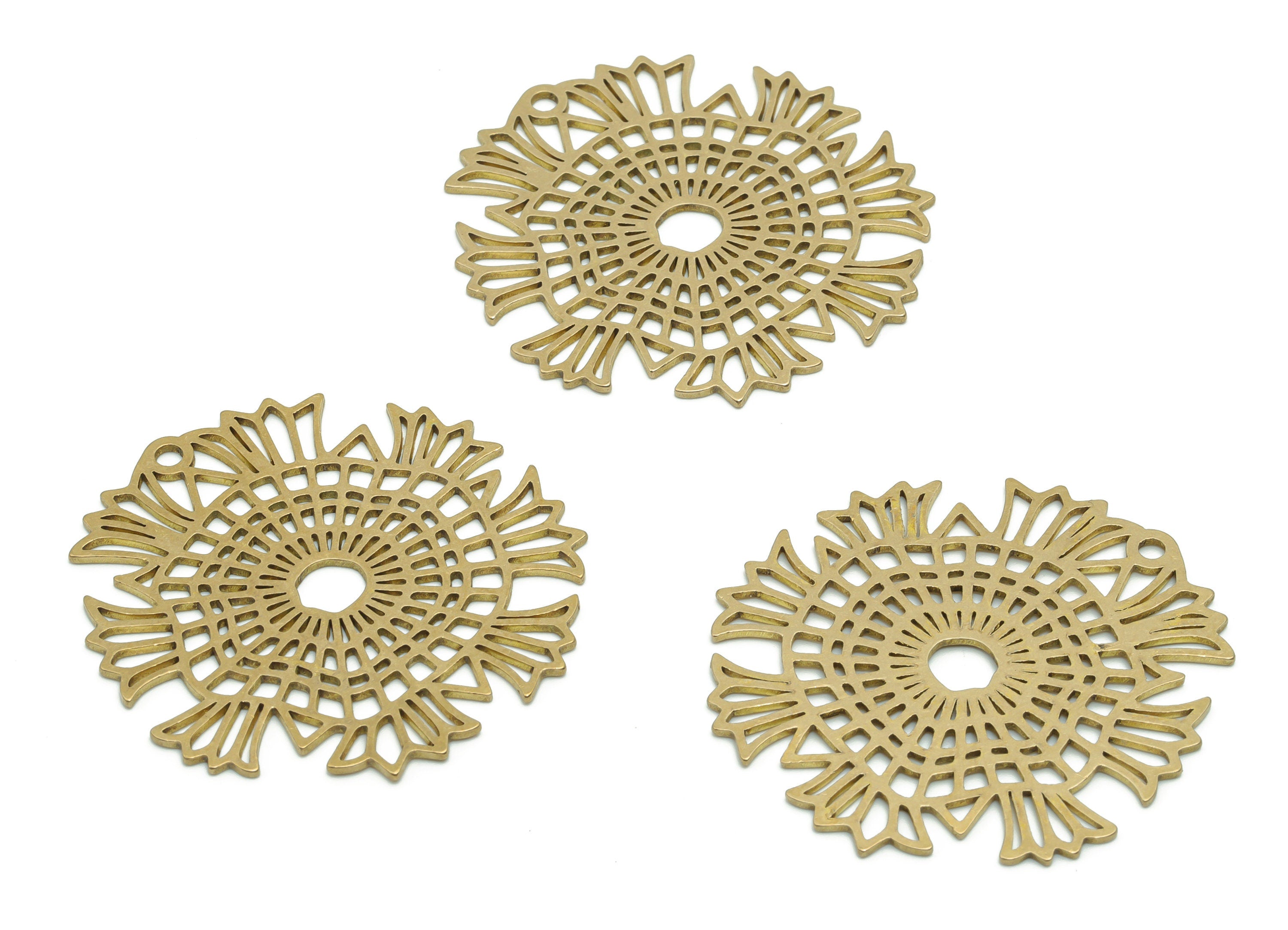 Brass Triangle Earring Charms - Raw Brass Sun Flower Pendant - Jewelry Making Supplies - 38.09x37.68x0.77mm - PPA0816 - DOMEDBAZAAR